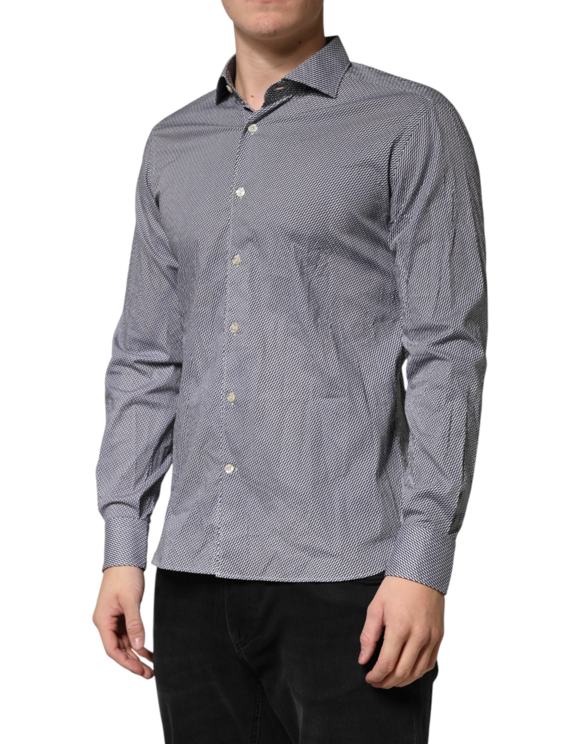 Gray Patterned Long Sleeves Dress Shirt - ventzia