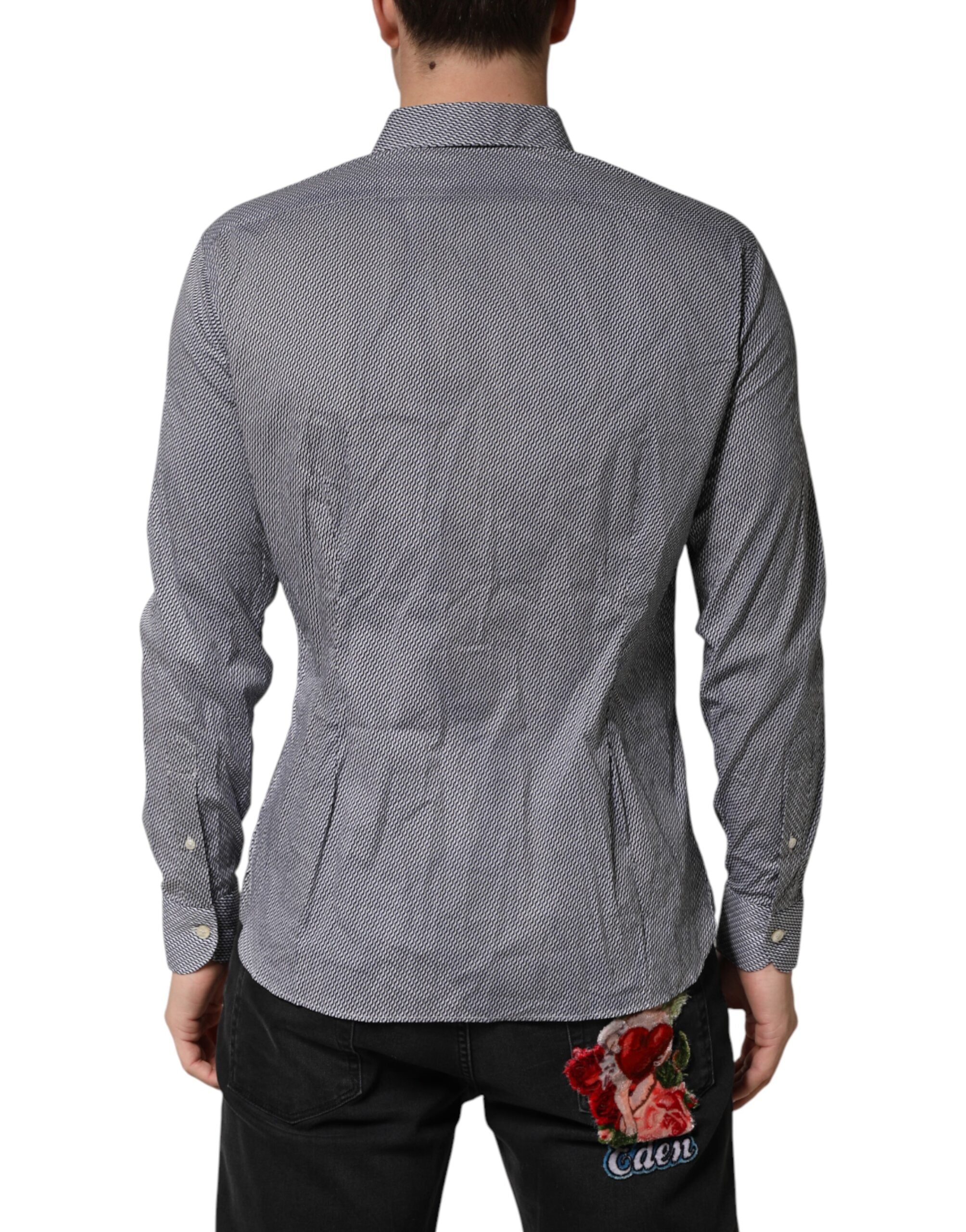 Gray Patterned Long Sleeves Dress Shirt - ventzia
