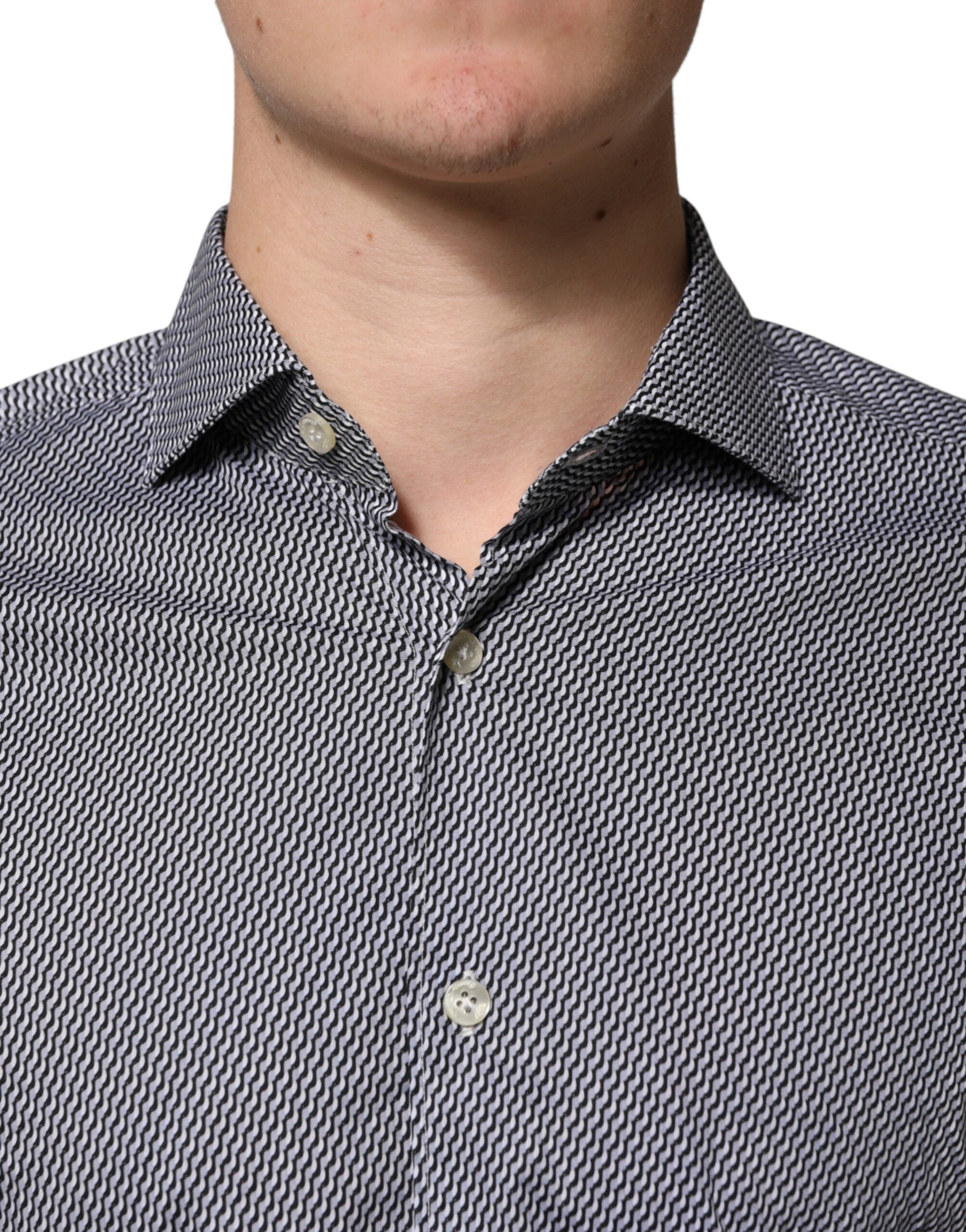 Gray Patterned Long Sleeves Dress Shirt - ventzia