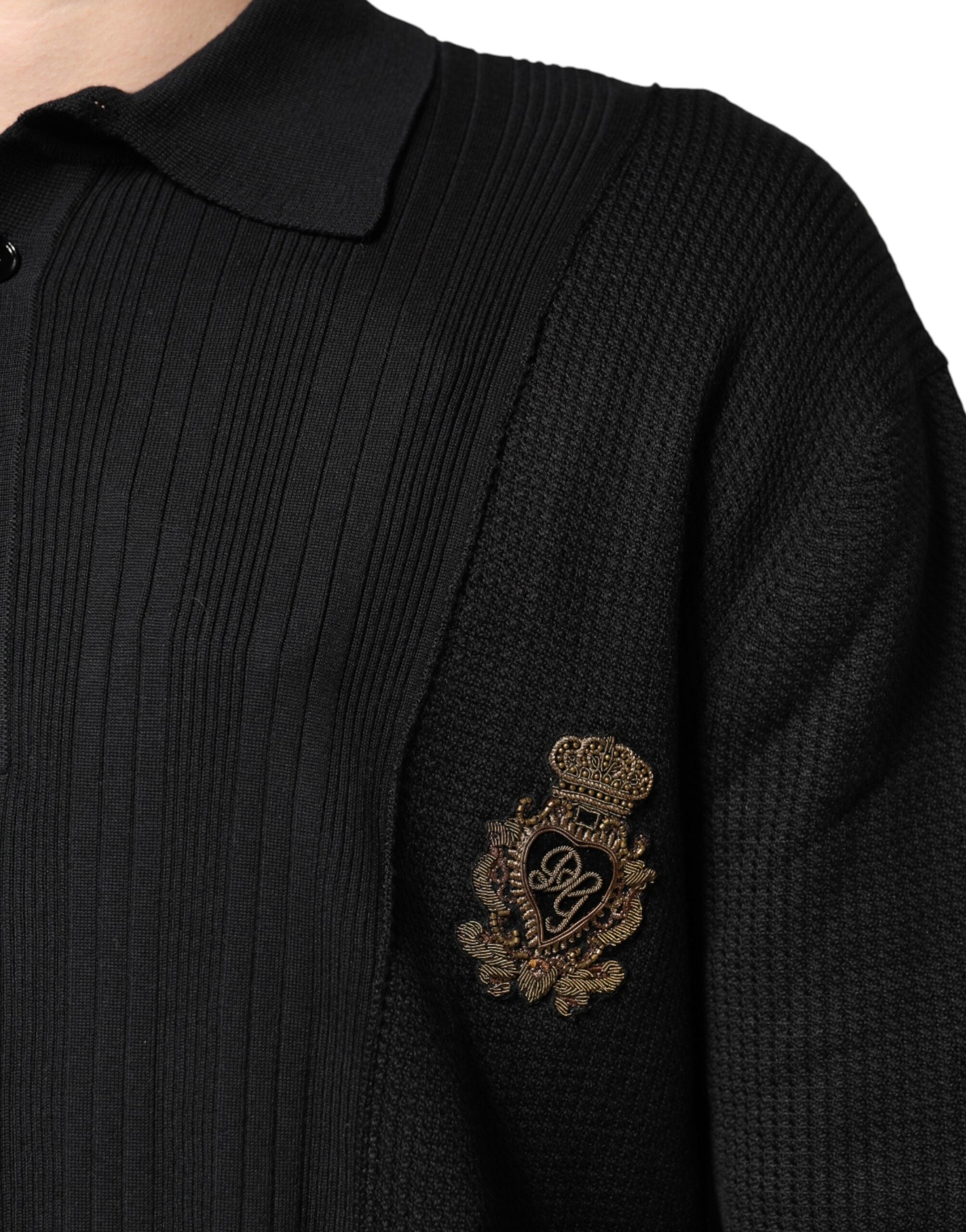 Black Crest Long Sleeve Men Pullover Sweater - ventzia