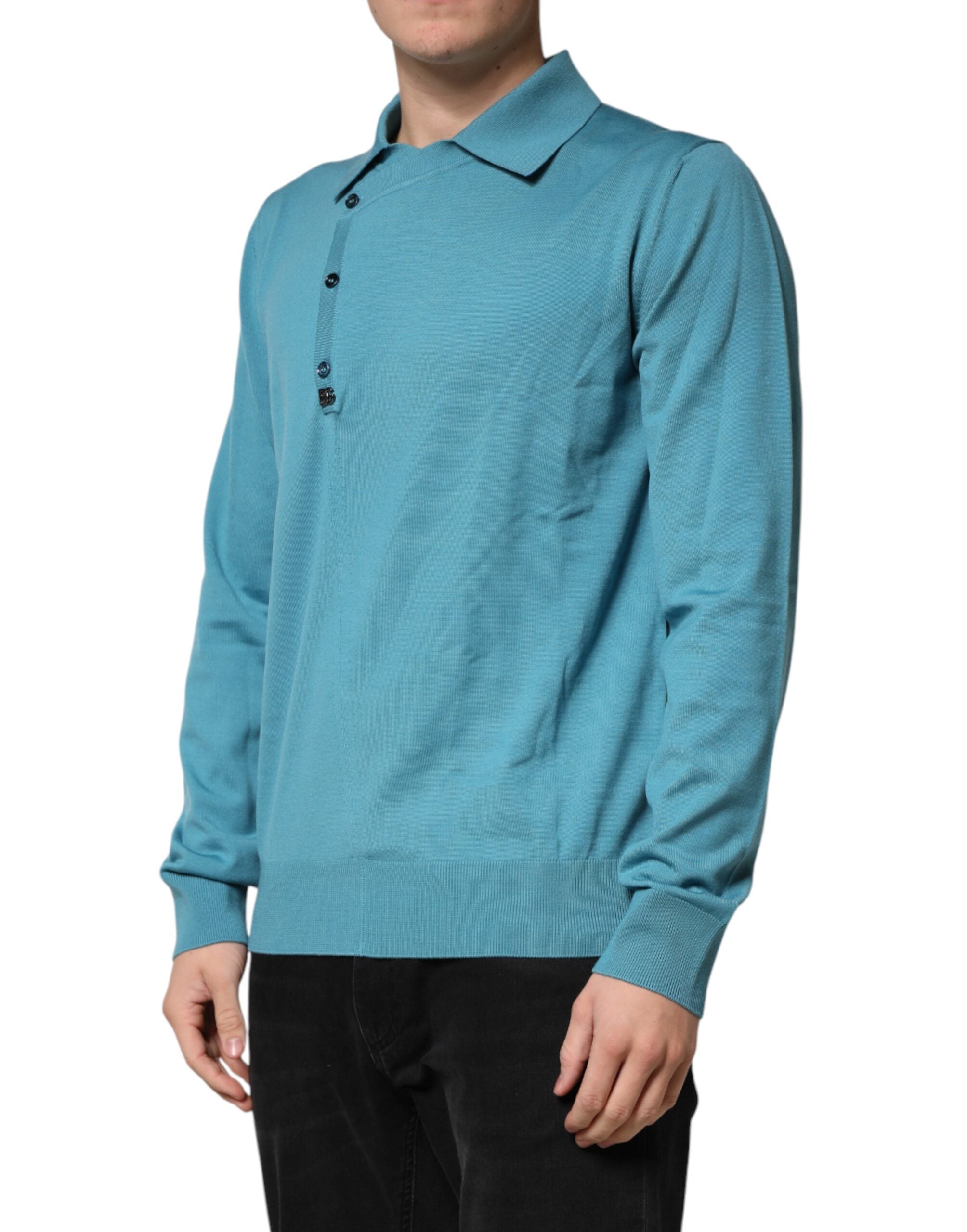 Teal Wool Collared Polo Pullover Sweater - ventzia