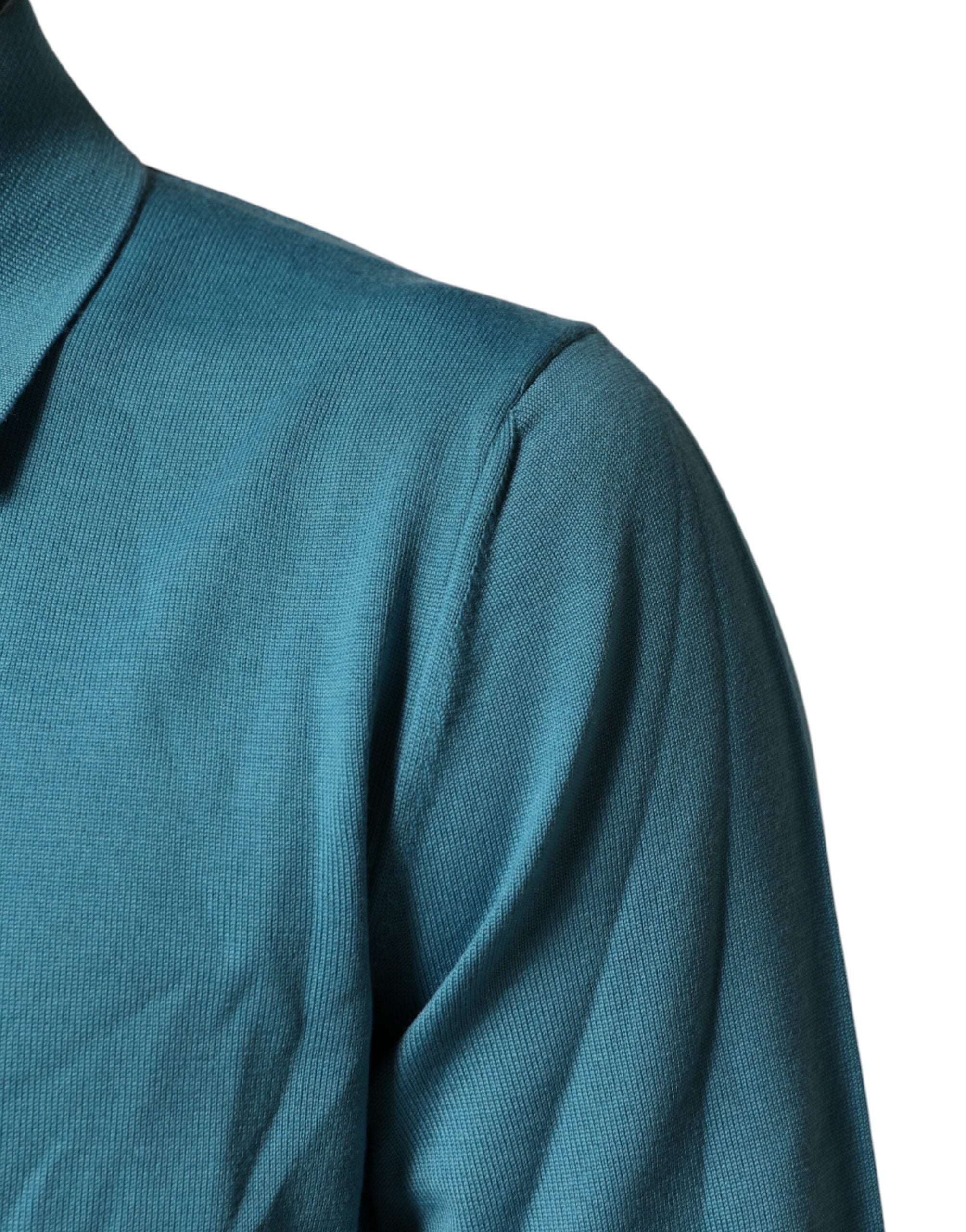 Teal Wool Collared Polo Pullover Sweater - ventzia