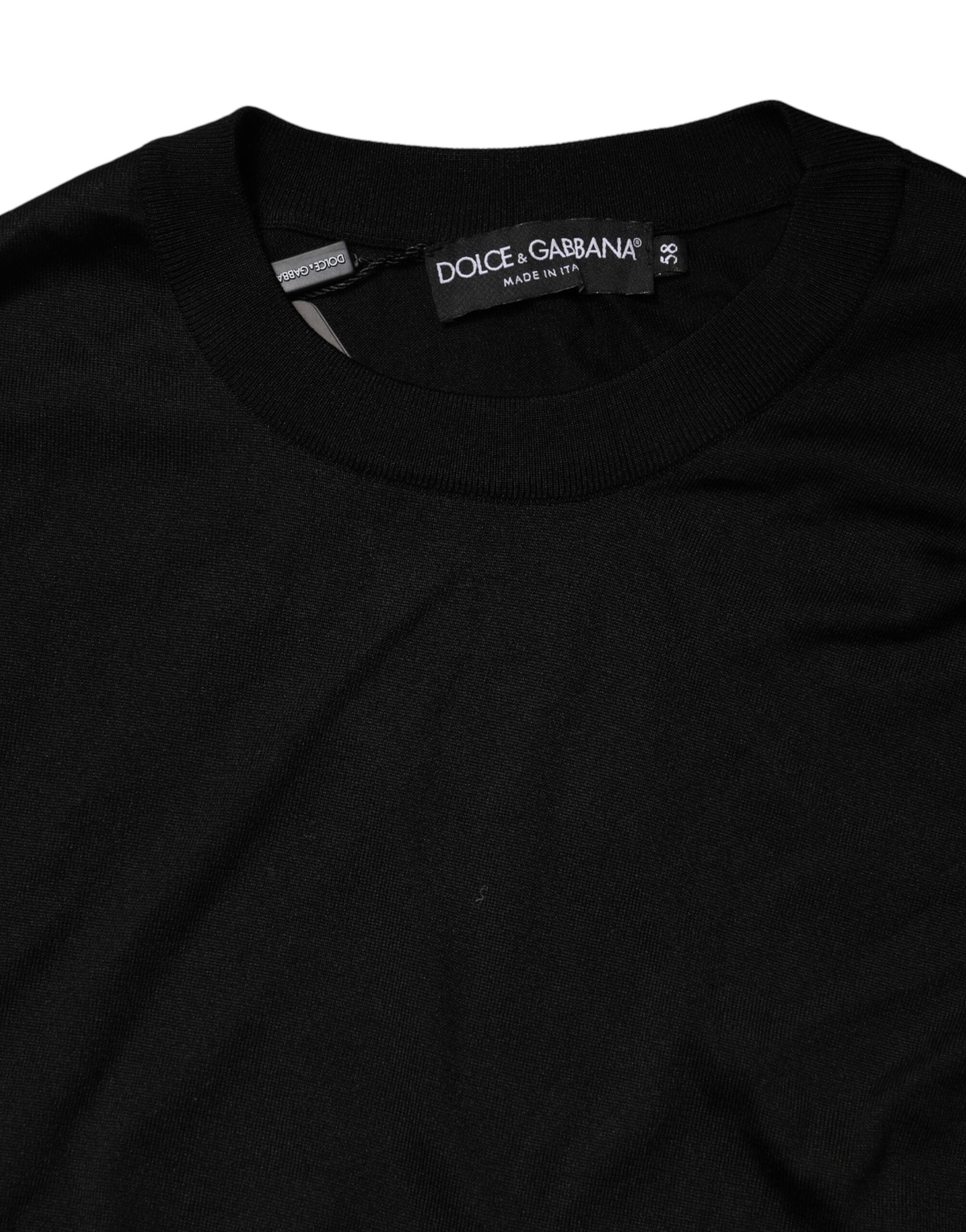 Black Silk Men Crew Neck Pullover Sweater - ventzia