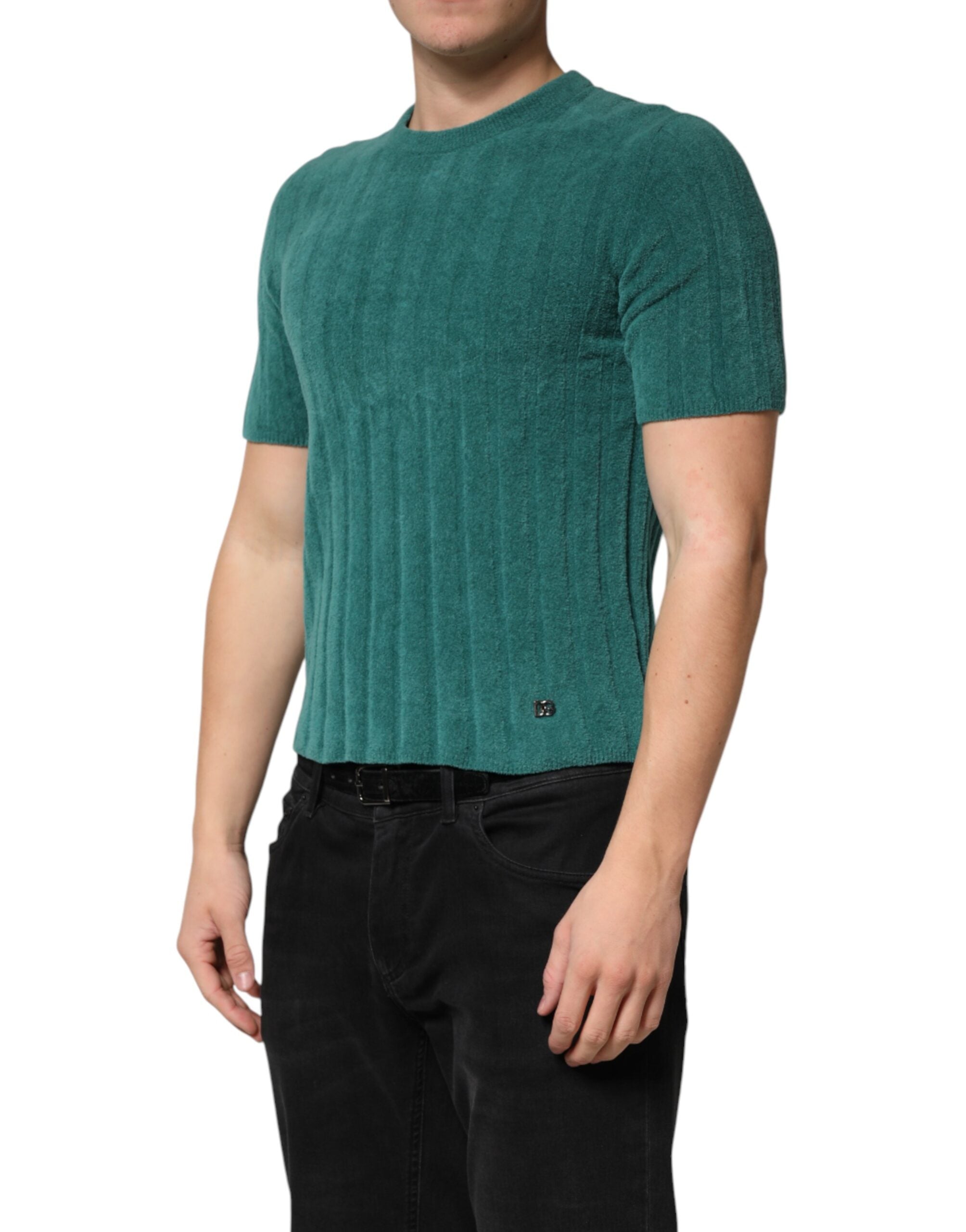 Dark Green Cotton Blend Men Crew Neck T-shirt - ventzia