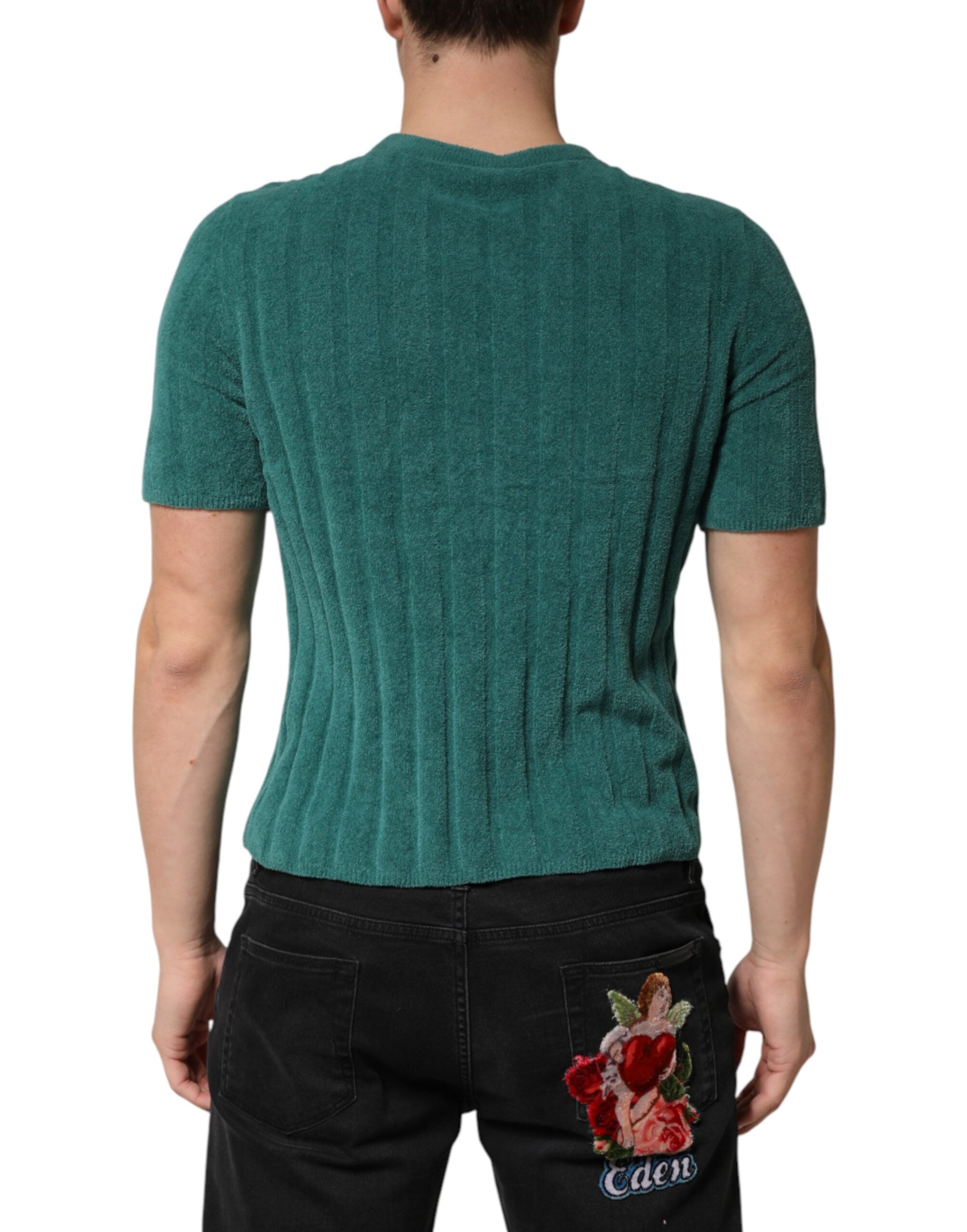Dark Green Cotton Blend Men Crew Neck T-shirt - ventzia