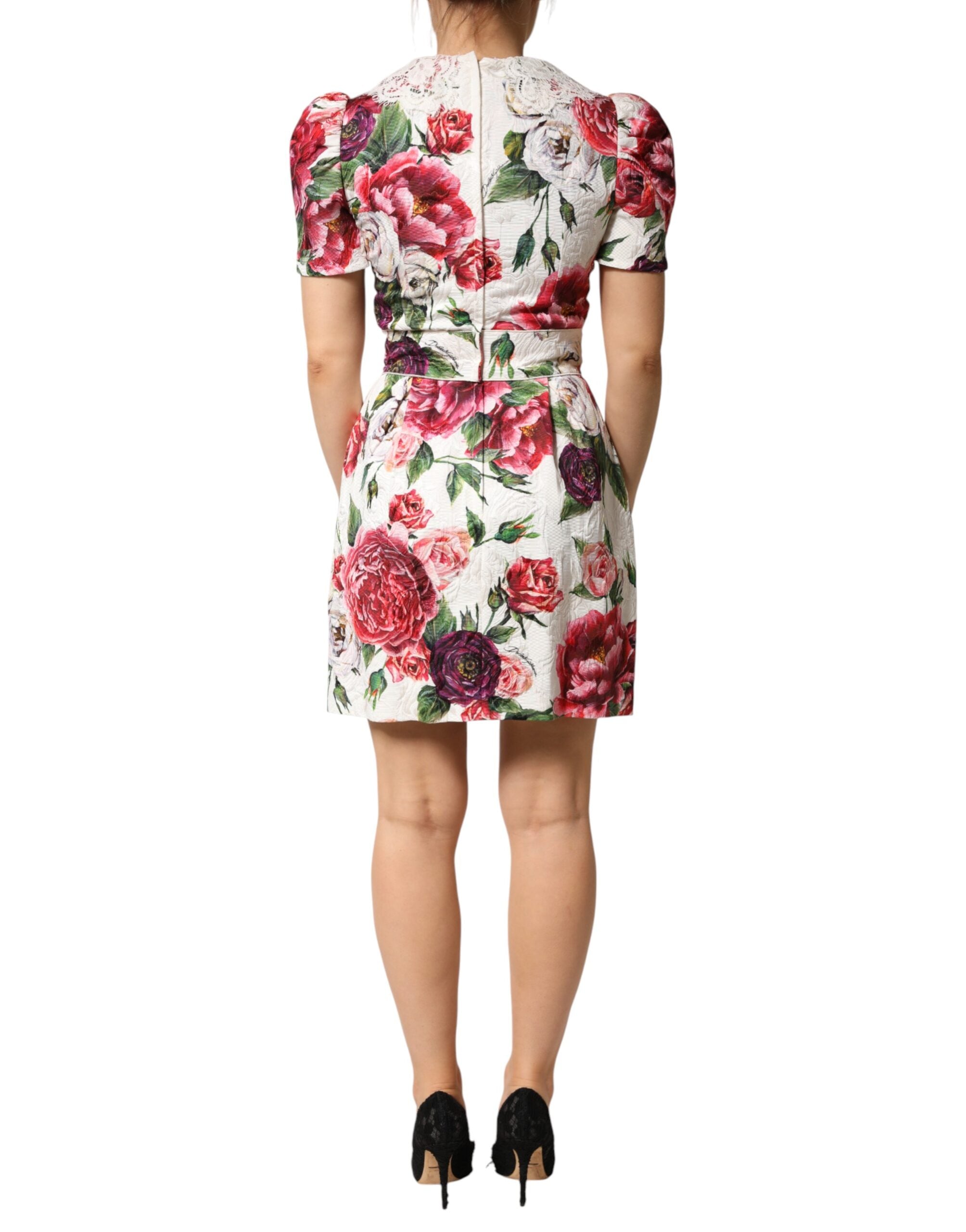White Floral Embellished Sheath Mini Dress - ventzia