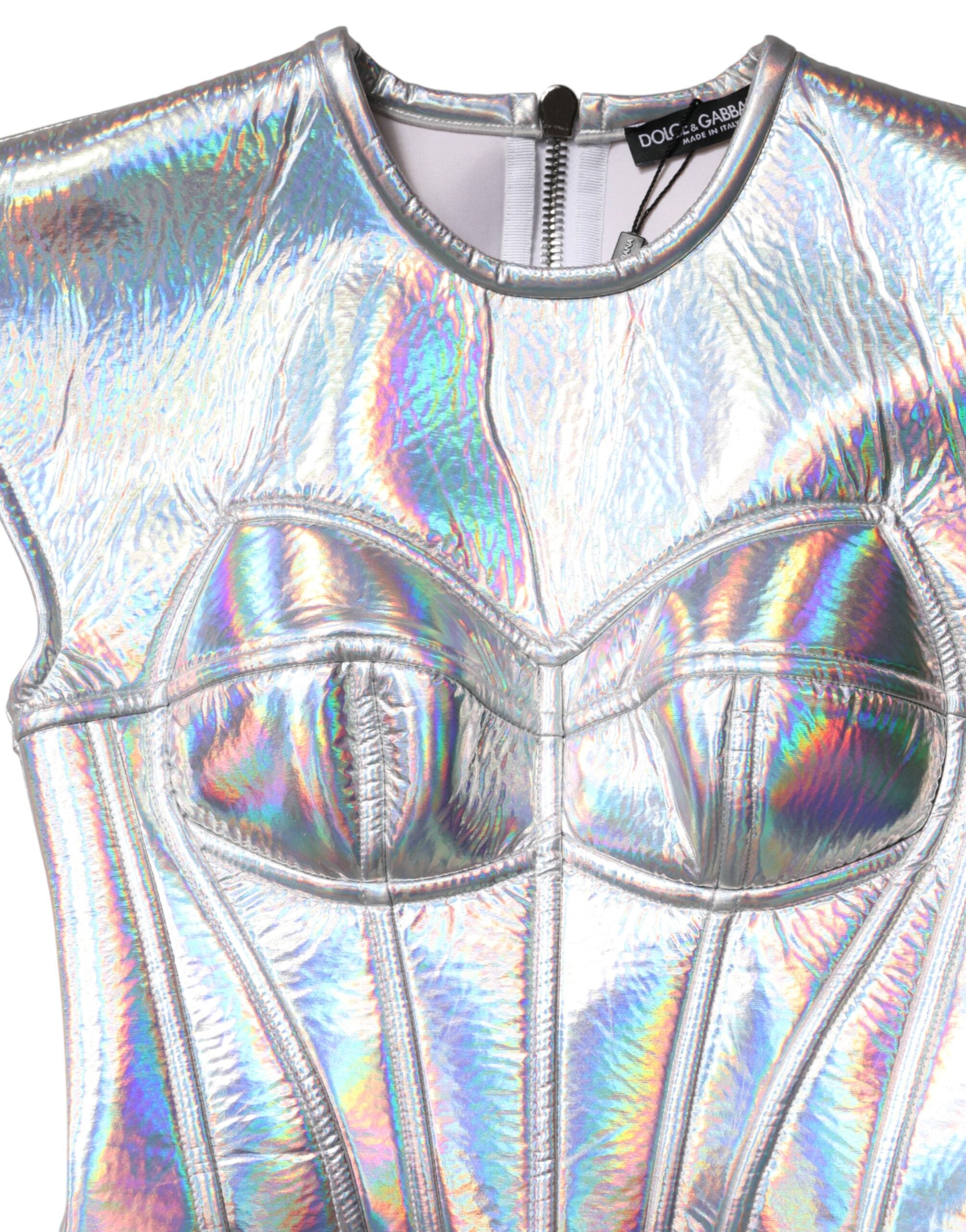 Silver Iridescent Bodycon Sheath Midi Dress - ventzia