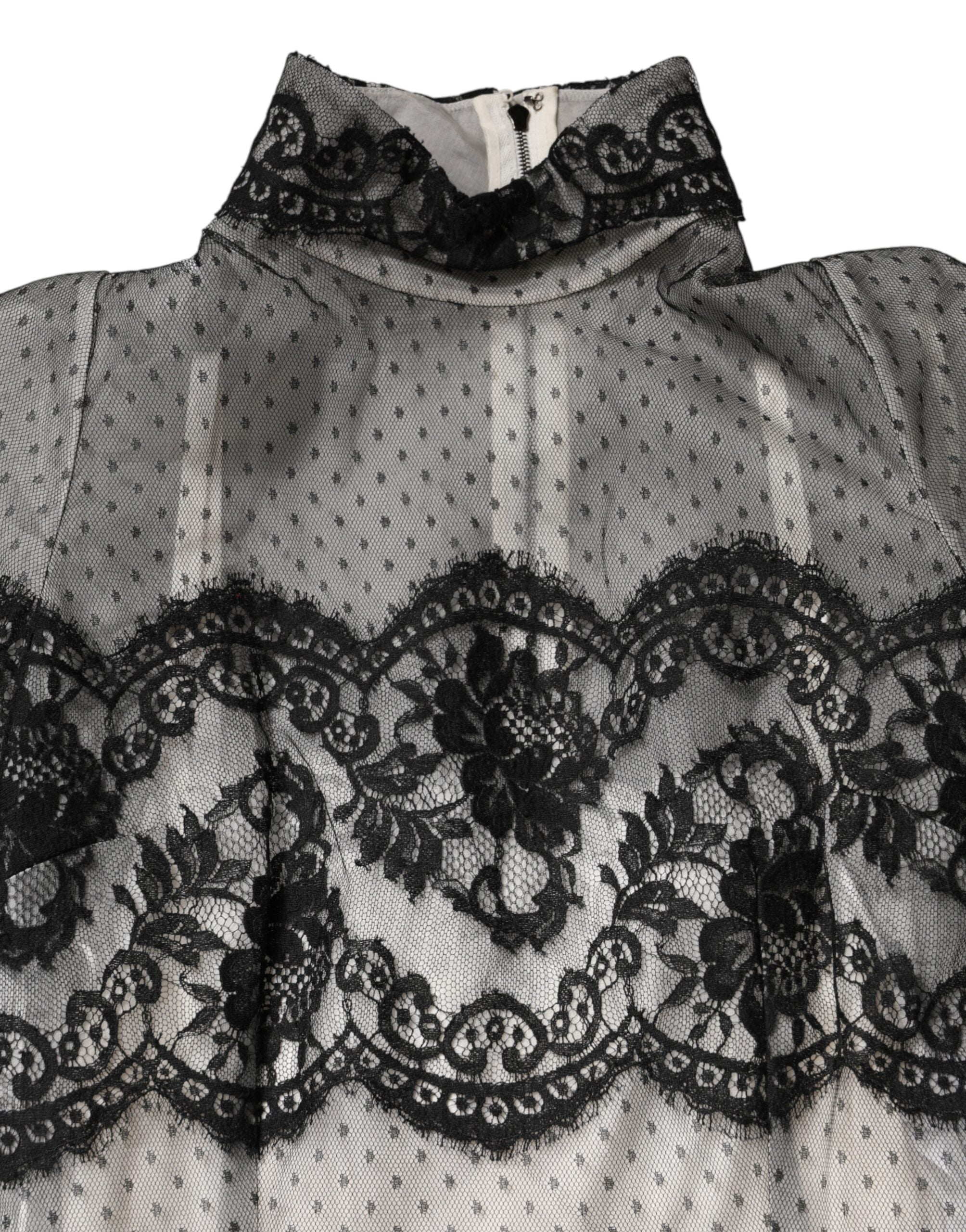 Black White Lace Silk Blend MaxiSheath Dress - ventzia