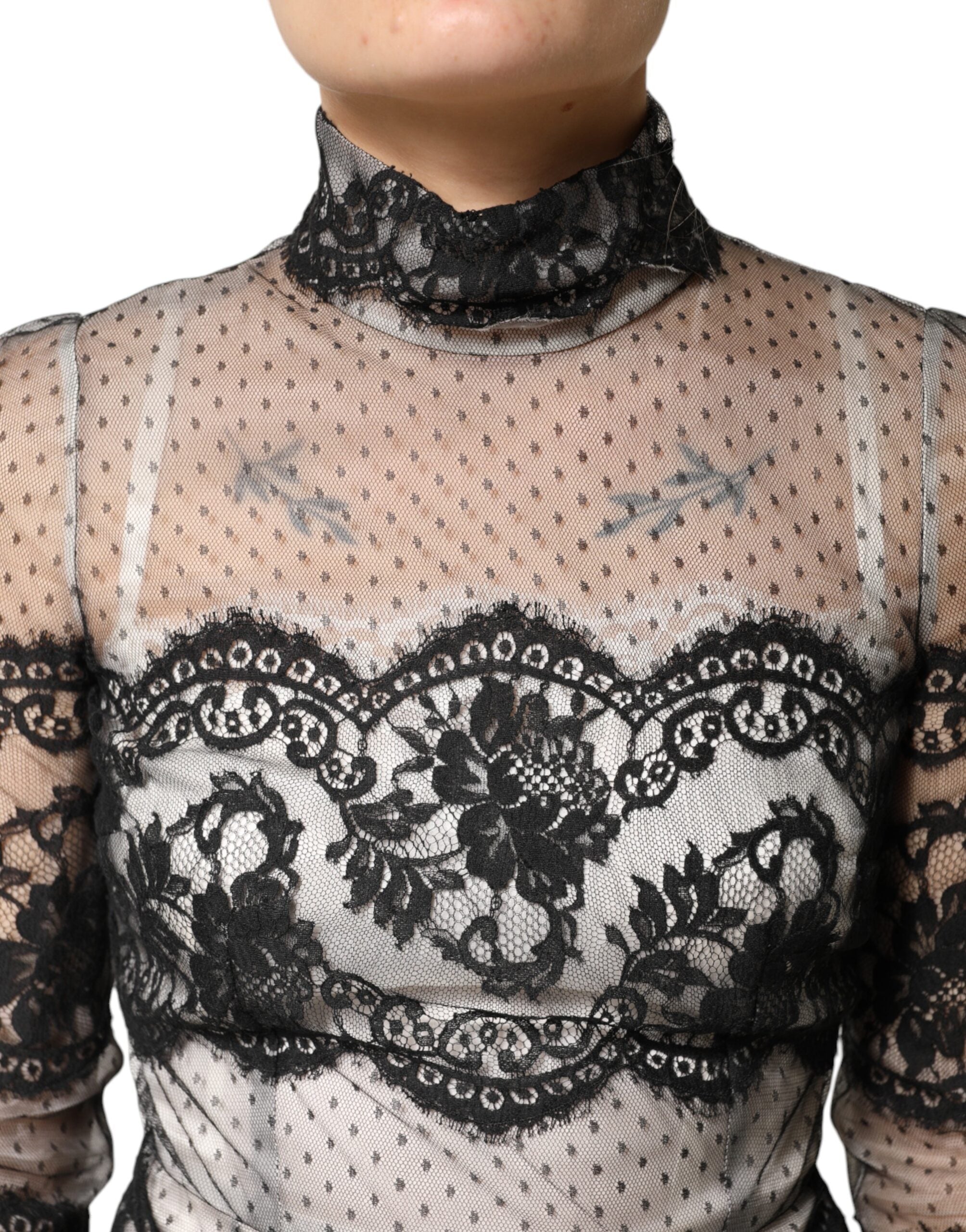 Black White Lace Silk Blend MaxiSheath Dress - ventzia