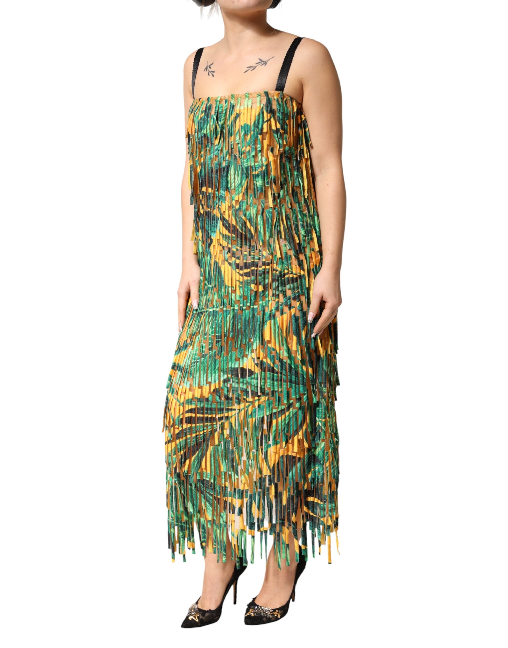 Multicolor Tropical Print Fringe Maxi Dress - ventzia
