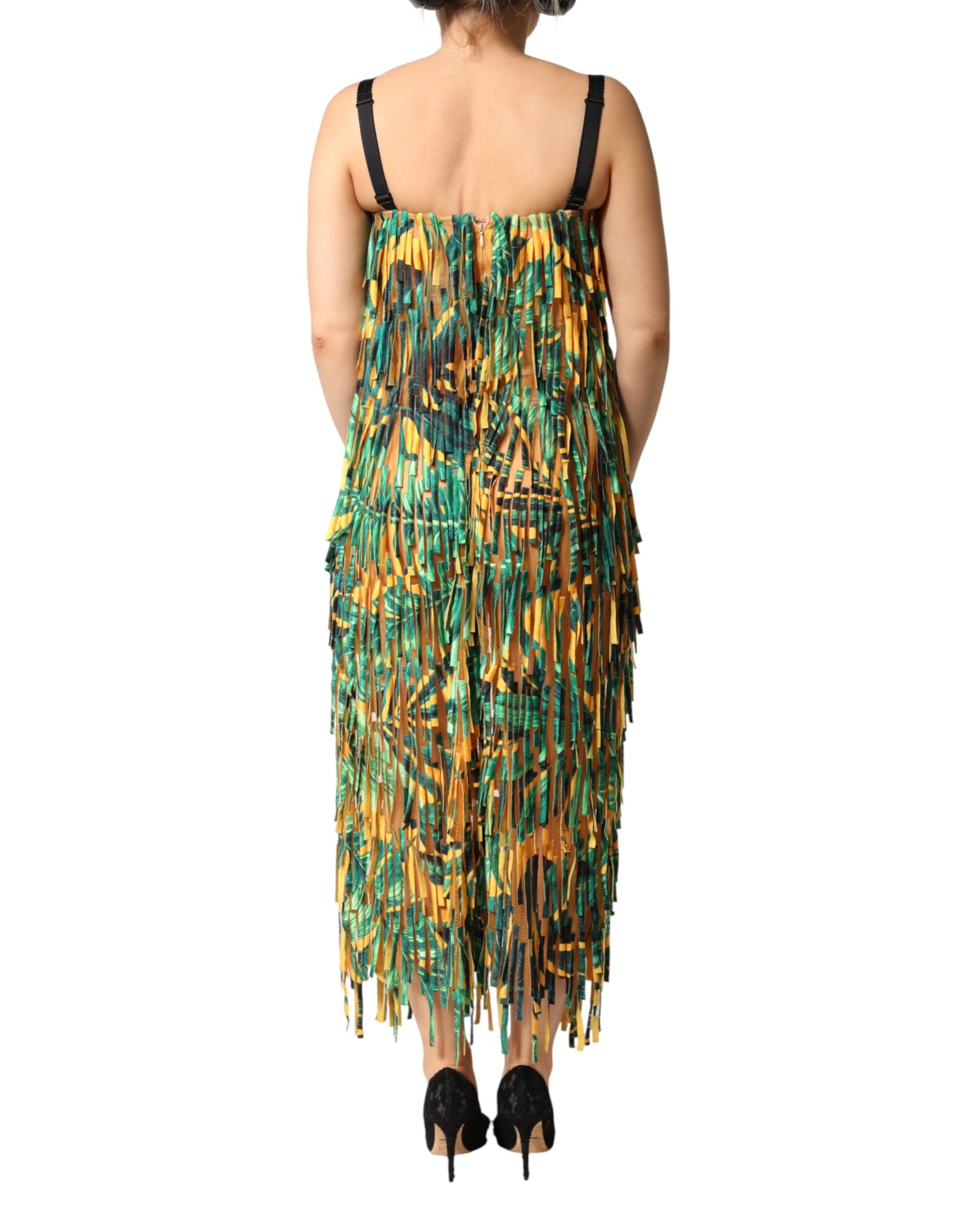 Multicolor Tropical Print Fringe Maxi Dress - ventzia