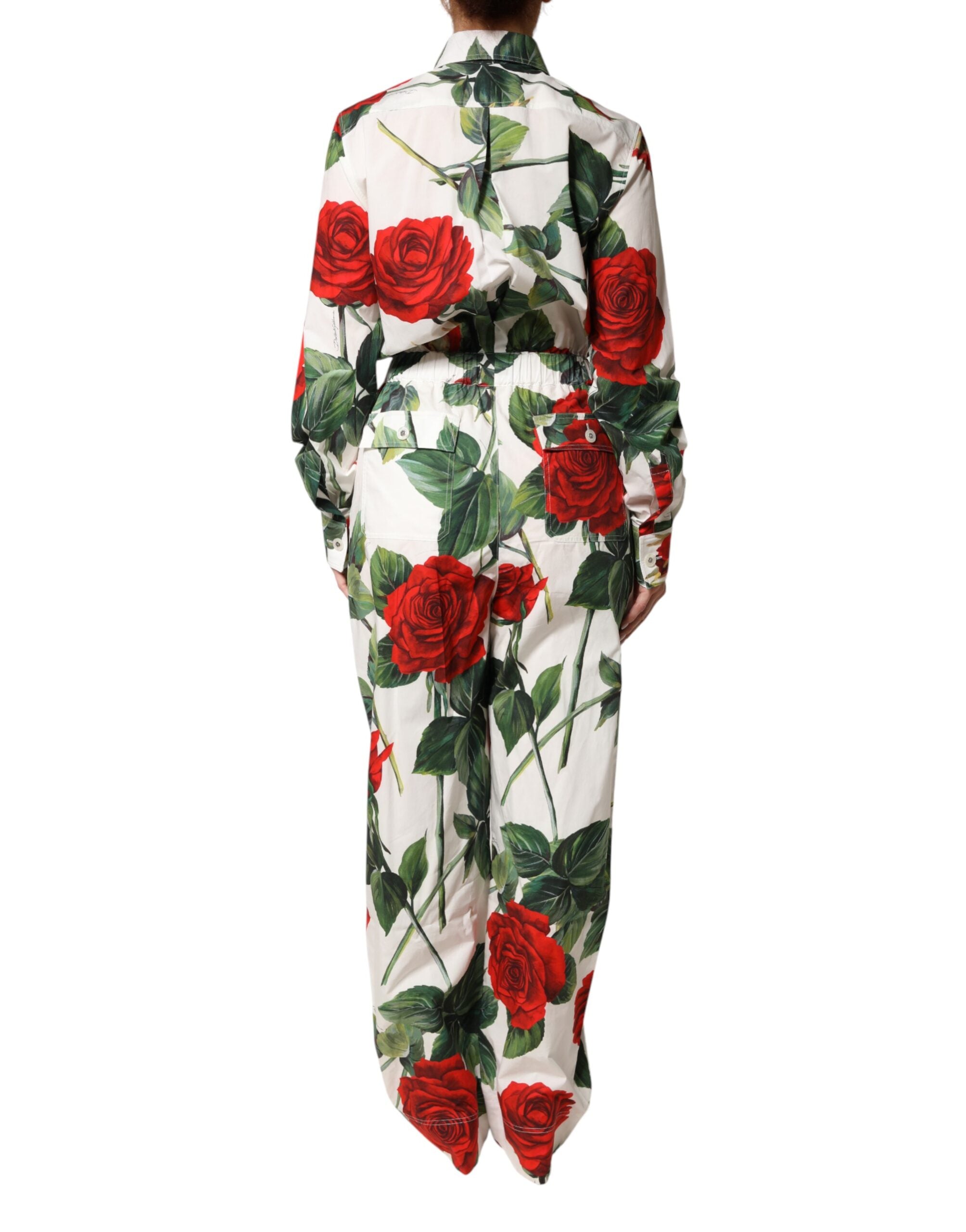 White Floral Print Cotton Jumpsuit Dress - ventzia