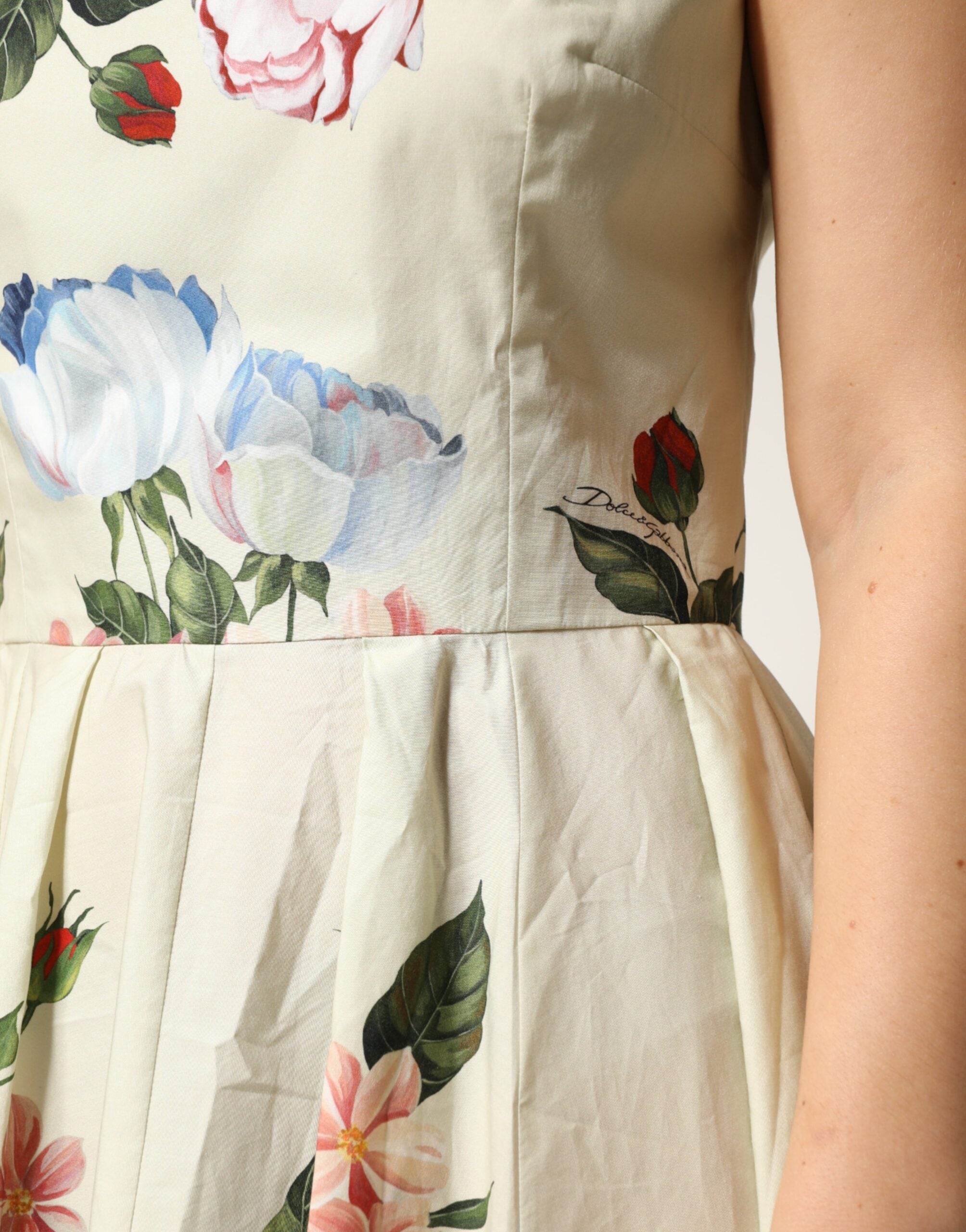 Beige Floral Sleeveless A-line Dress - ventzia