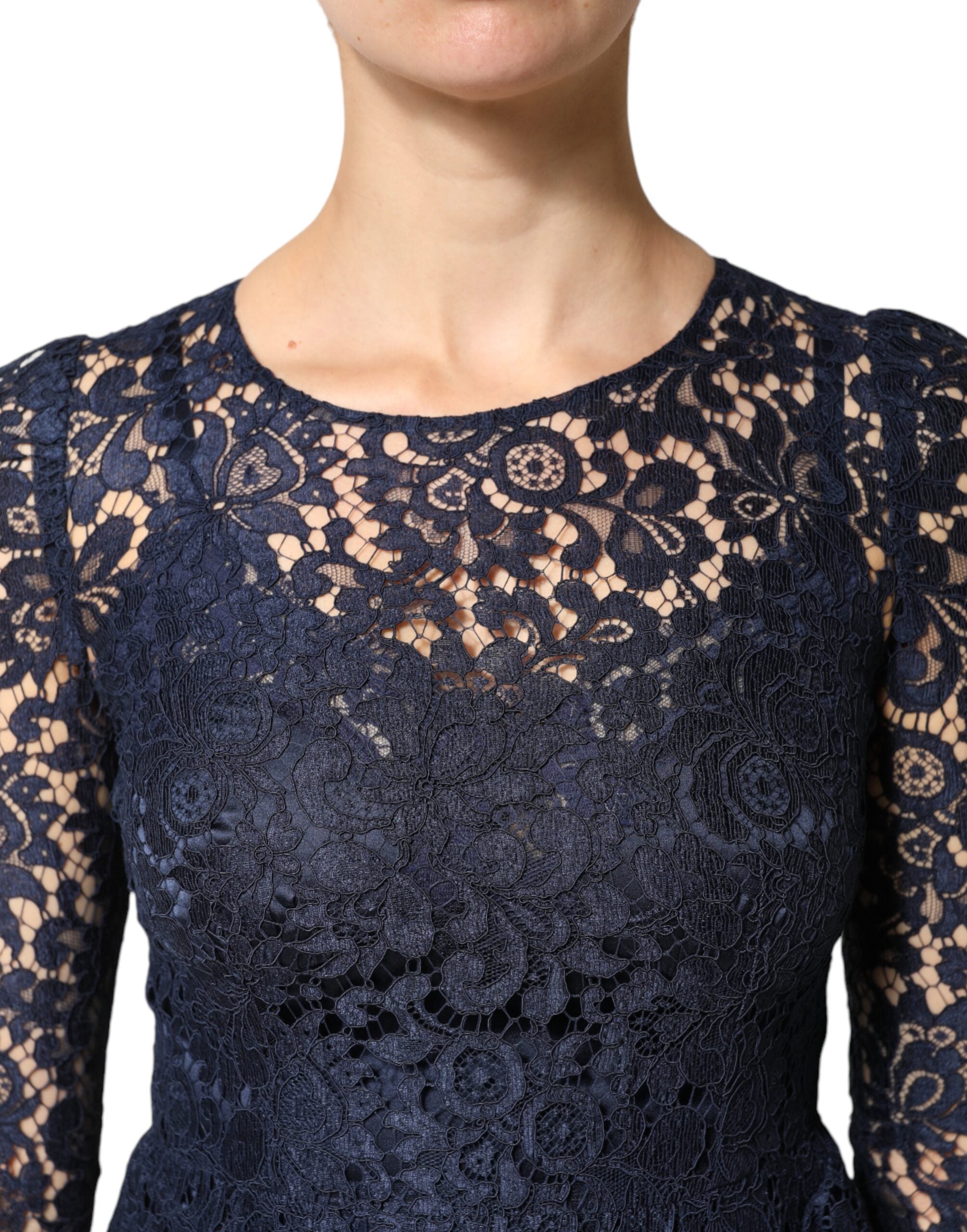 Blue Lace Ruffle A-line Knee Length Dress - ventzia