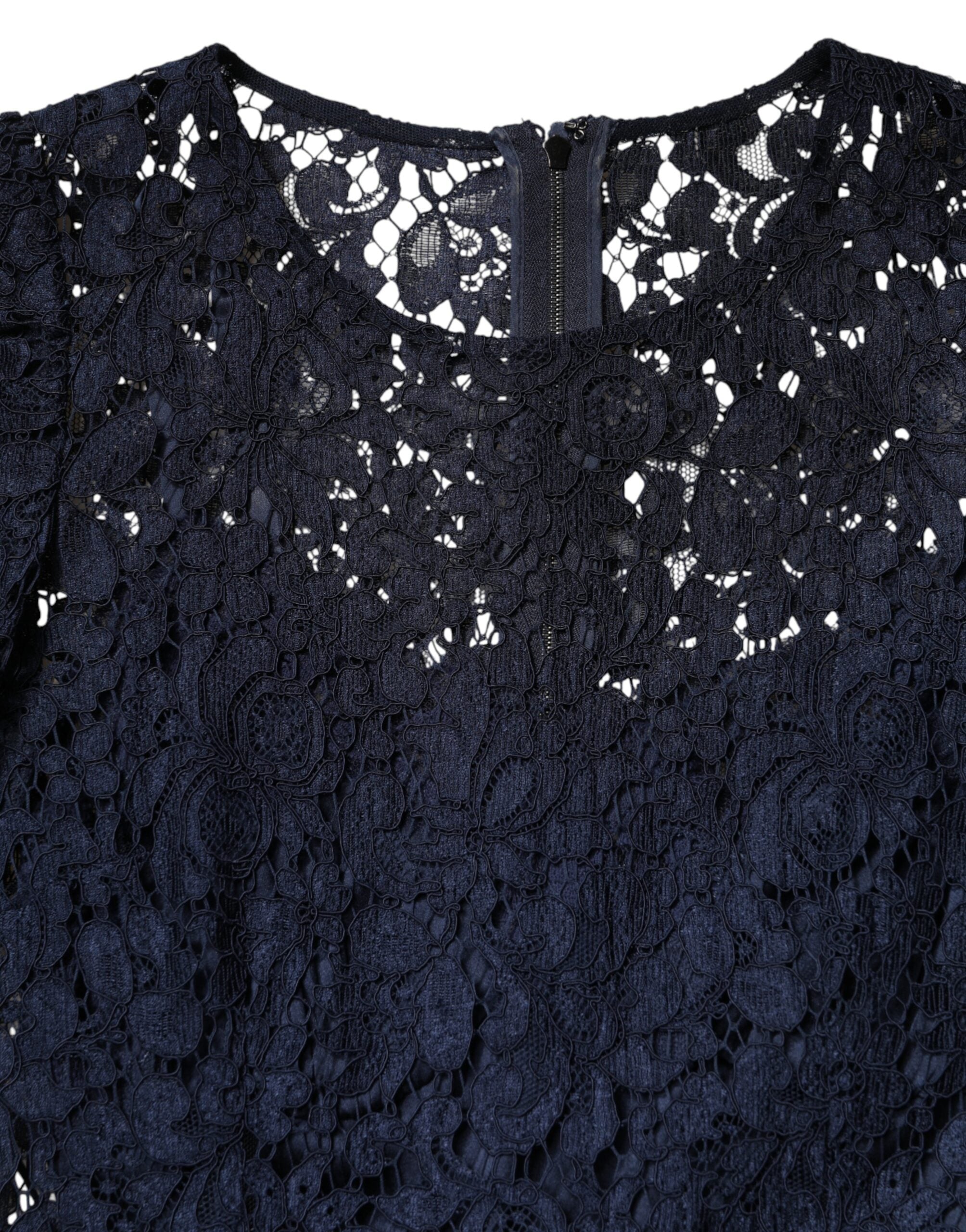 Blue Lace Ruffle A-line Knee Length Dress - ventzia