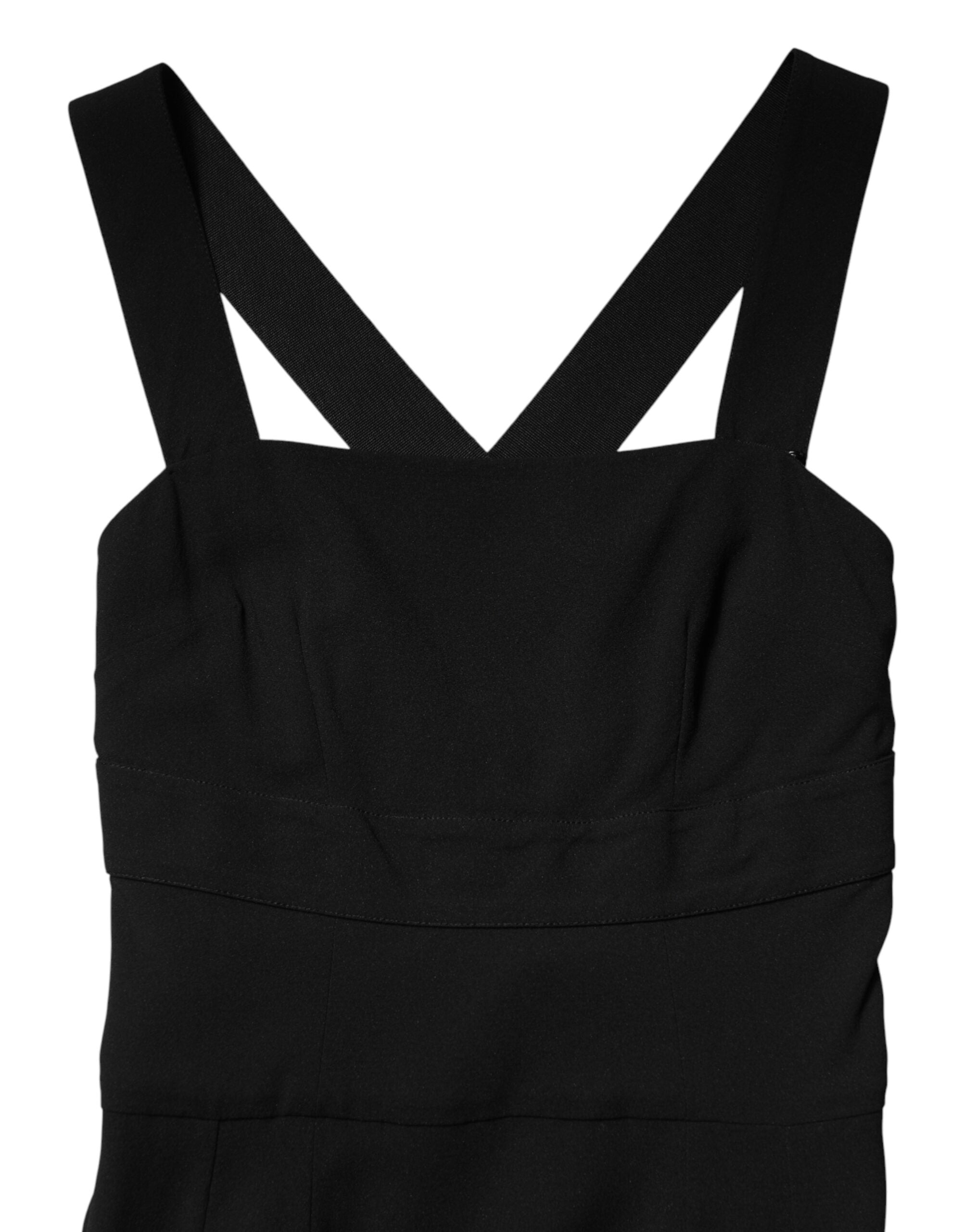 Black Square Neck Sleeveless Midi Dress - ventzia