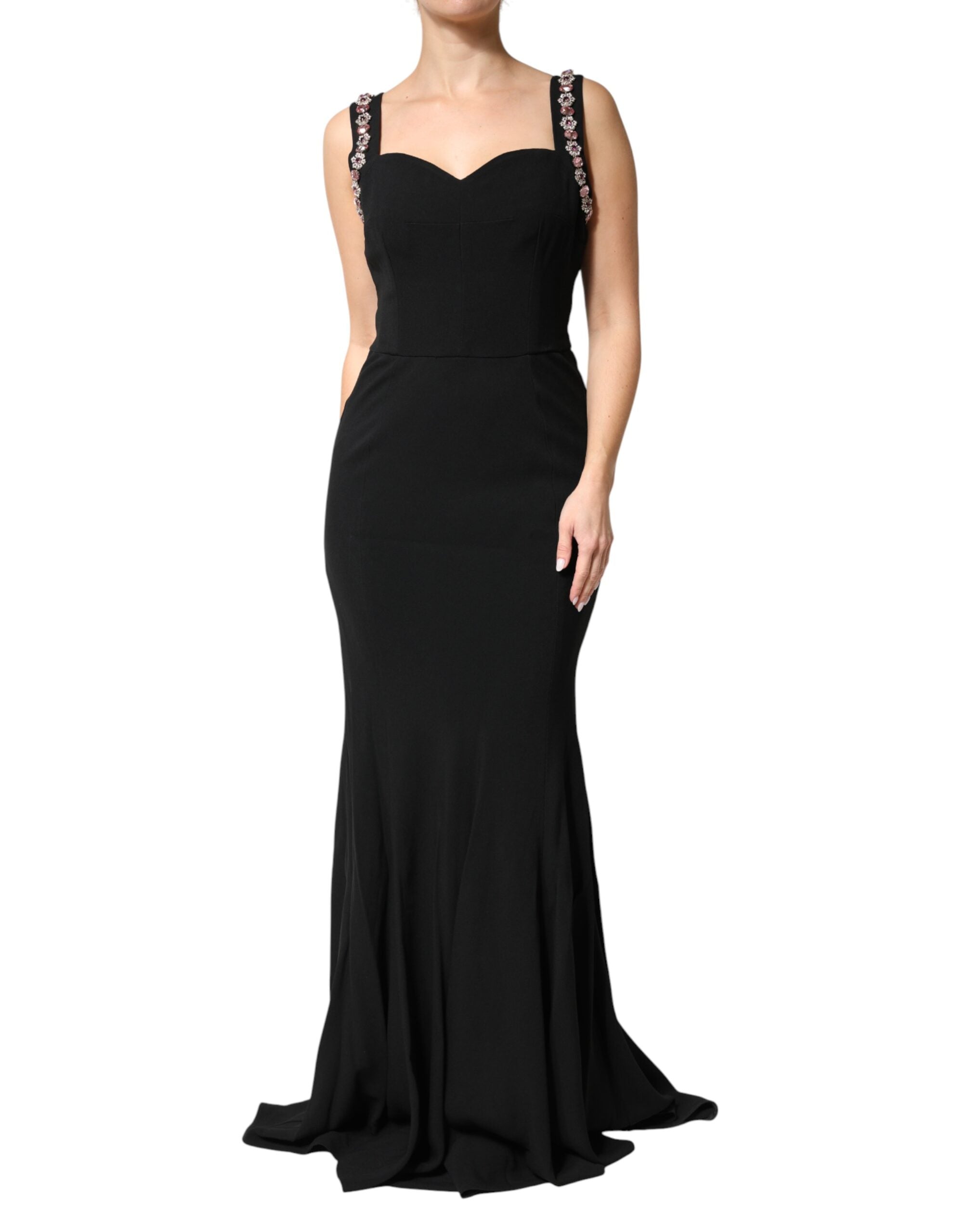 Black Embellished Bodycon Long Gown Dress - ventzia