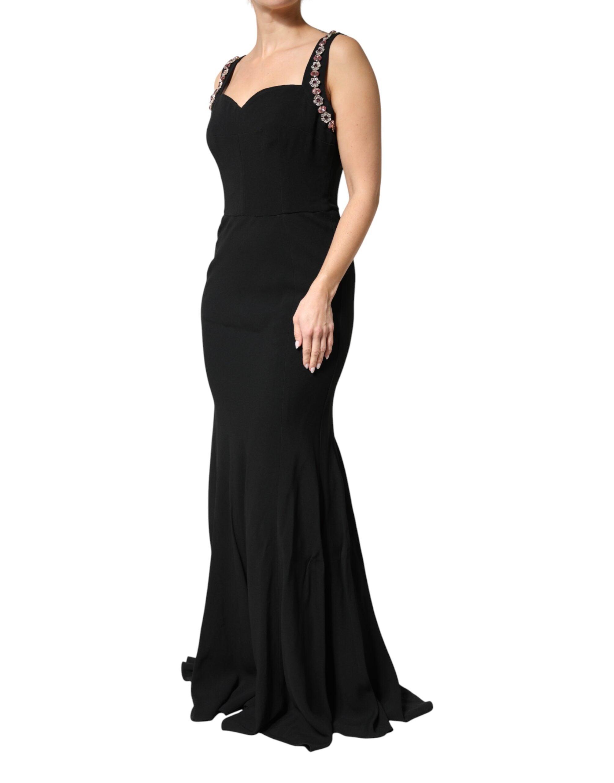 Black Embellished Bodycon Long Gown Dress - ventzia