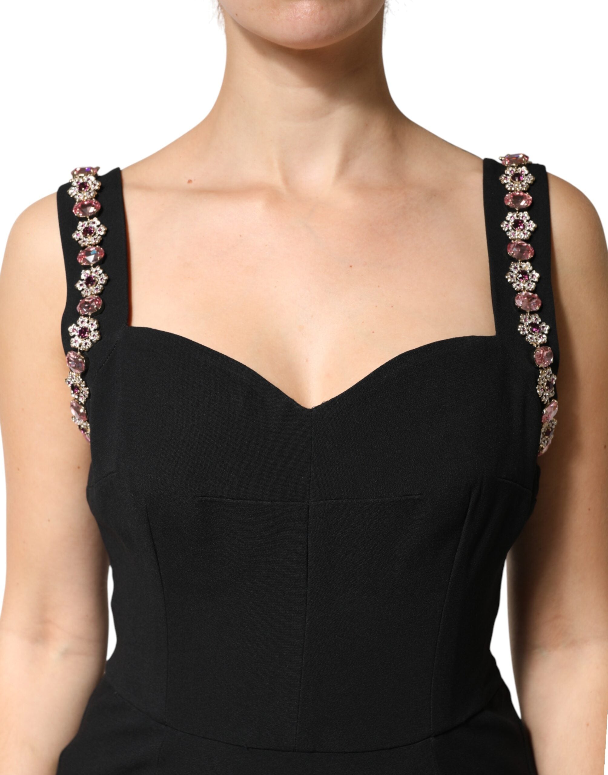 Black Embellished Bodycon Long Gown Dress - ventzia