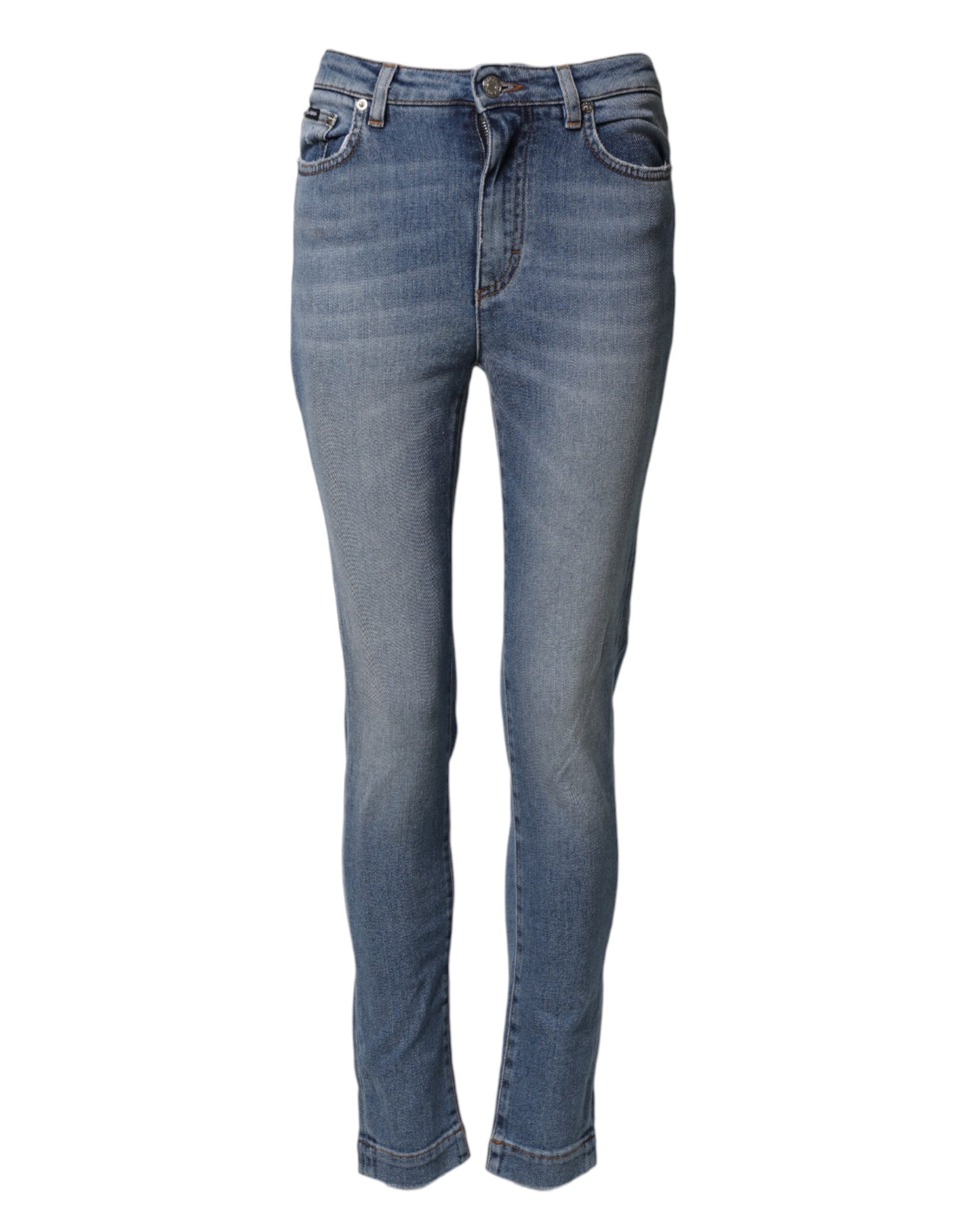 Blue Washed Cotton Skinny Denim Trouser Jeans - ventzia