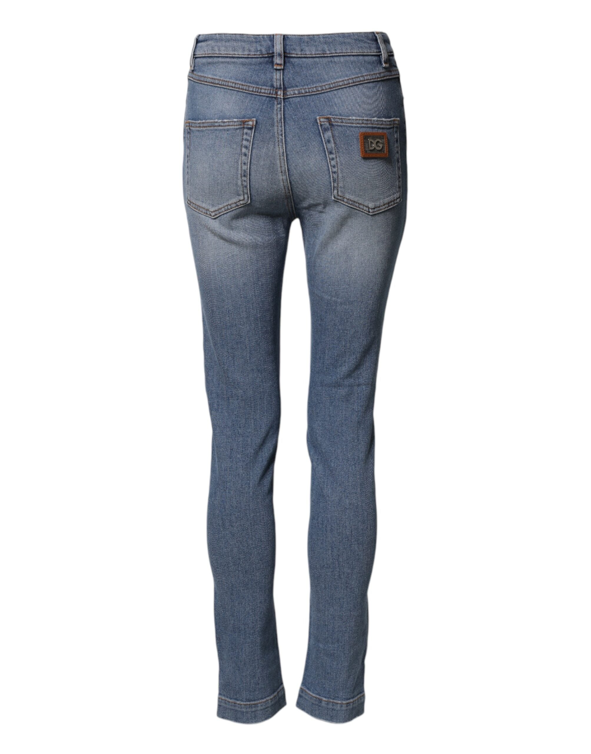 Blue Washed Cotton Skinny Denim Trouser Jeans - ventzia