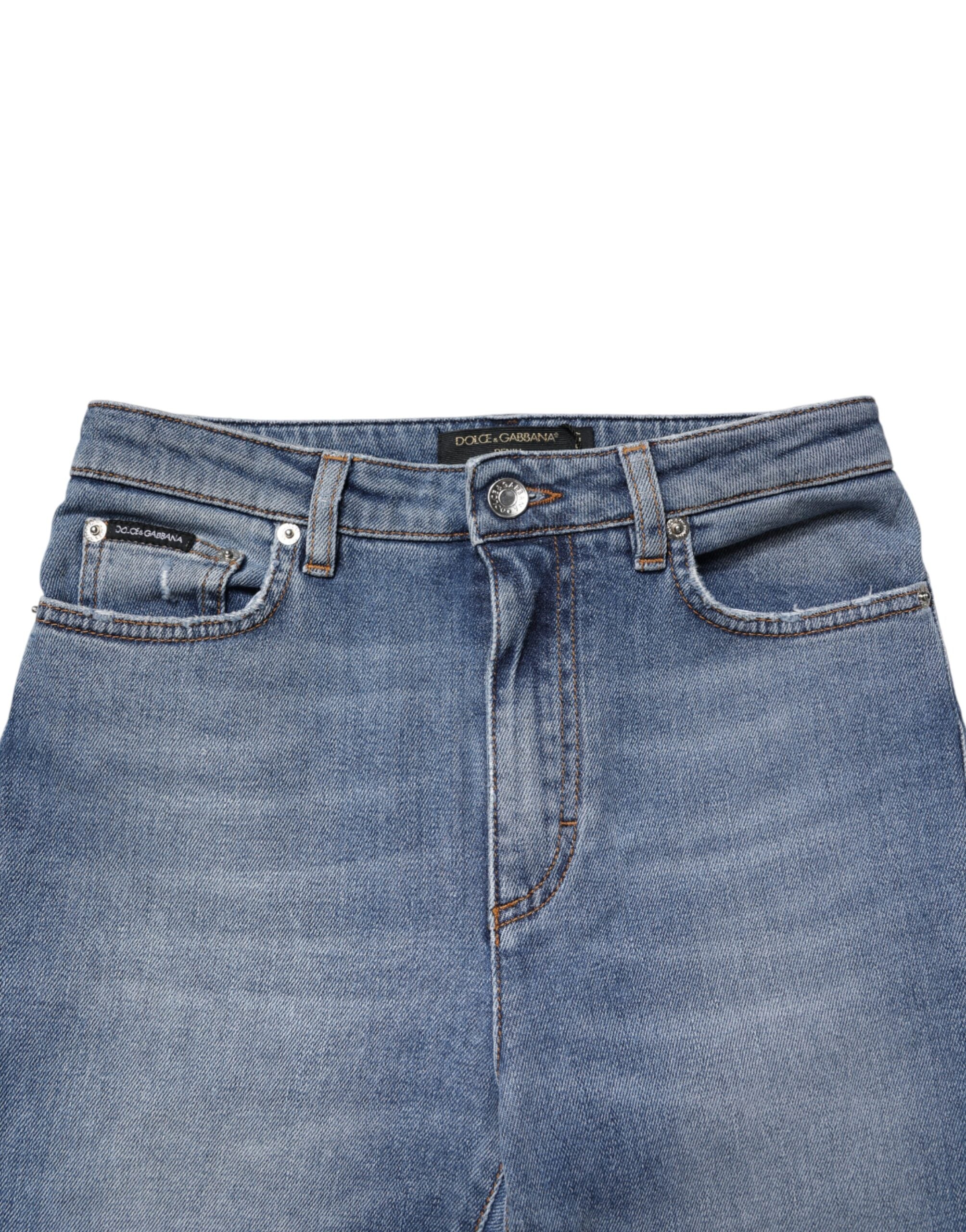 Blue Washed Cotton Skinny Denim Trouser Jeans - ventzia