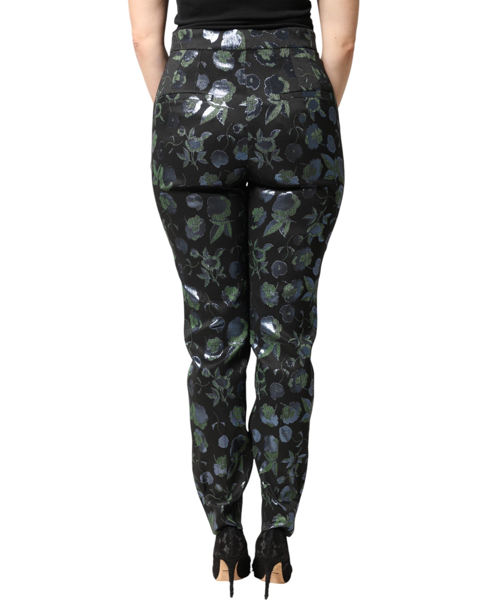BlueGreen Floral Metallic Slim Trouser Pants - ventzia