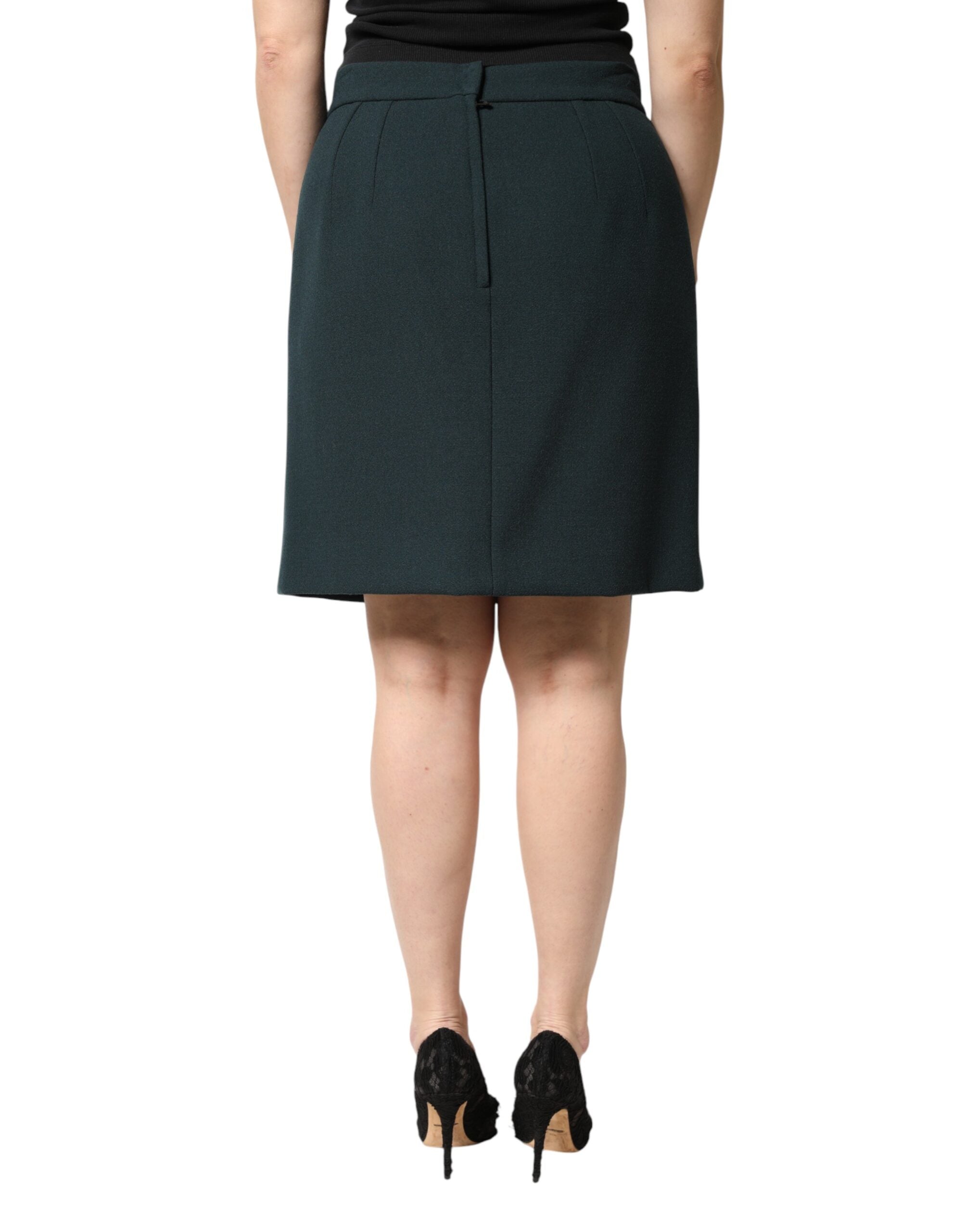 Dark Green Mid Waist Pencil Cut Mini Skirt - ventzia