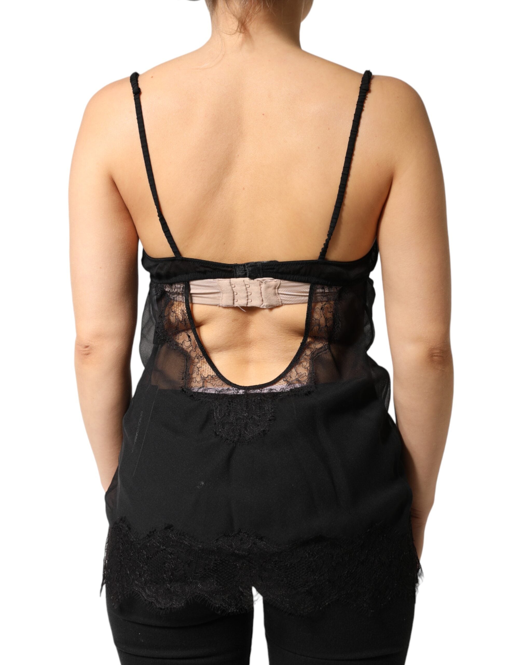Black Silk Floral Lace Chemise Lingerie Top - ventzia