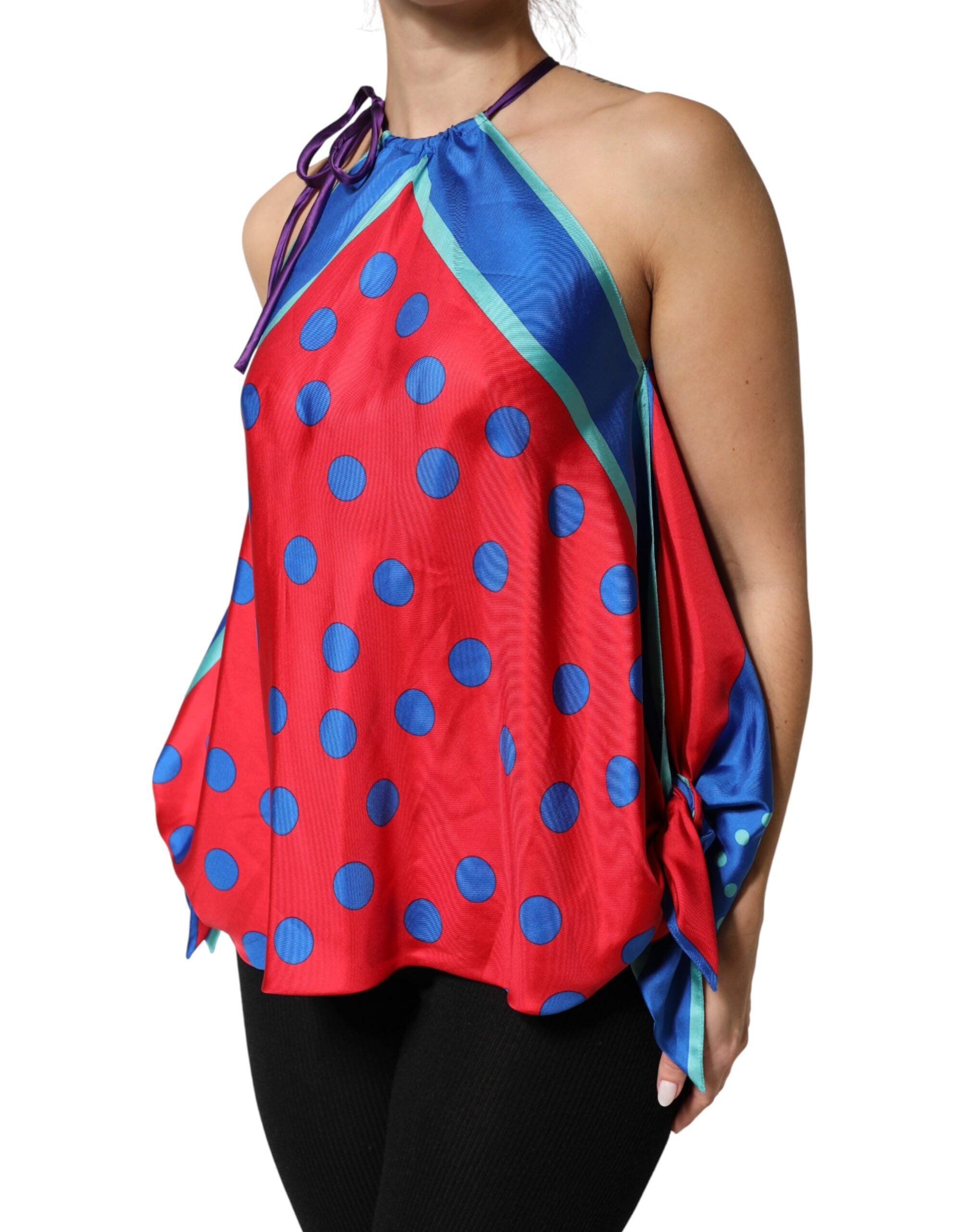 Multicolor Polka Dot Tie Halter Blouse Top - ventzia