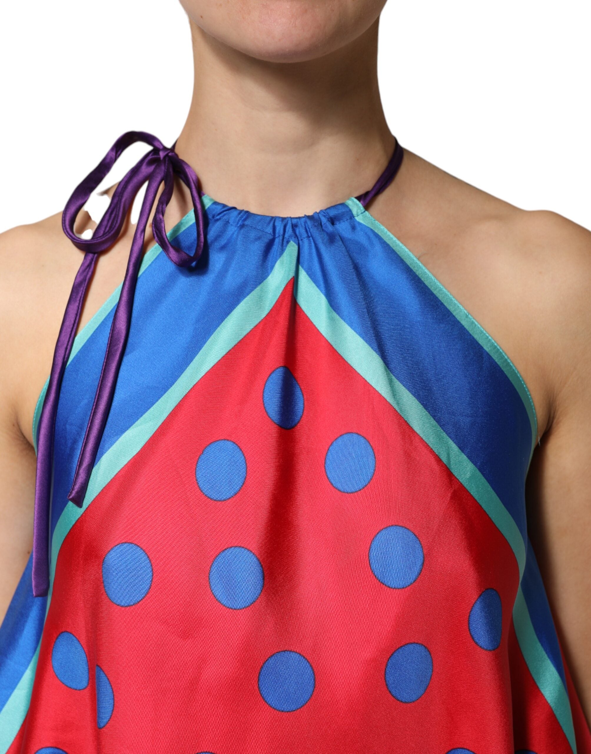 Multicolor Polka Dot Tie Halter Blouse Top - ventzia