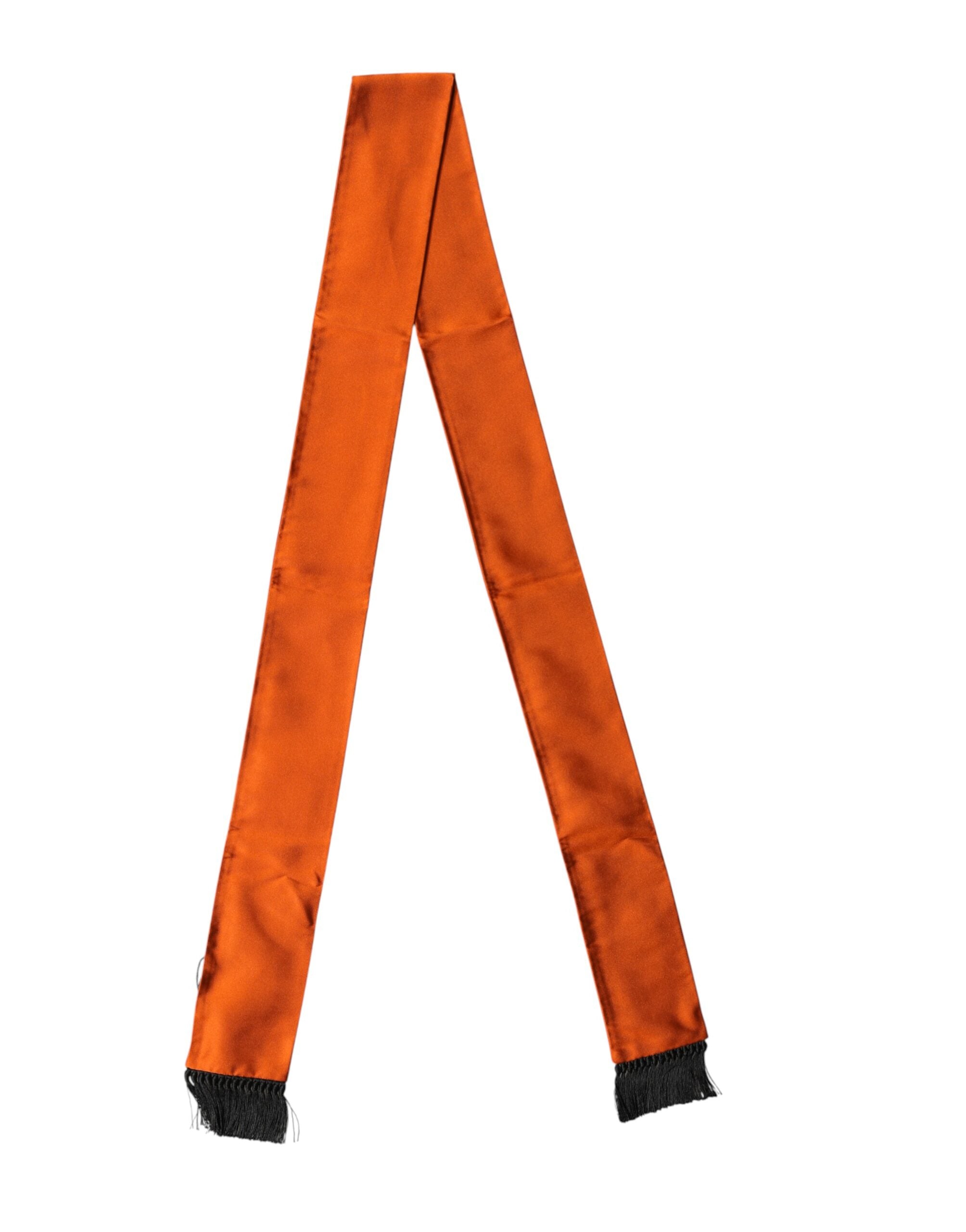 Orange Silk Fringes Neck Wrap Foulard Scarf - ventzia