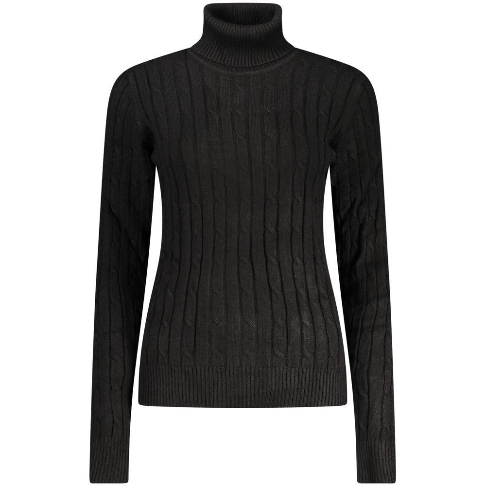 Black Viscose Women's Turtleneck Sweater - ventzia