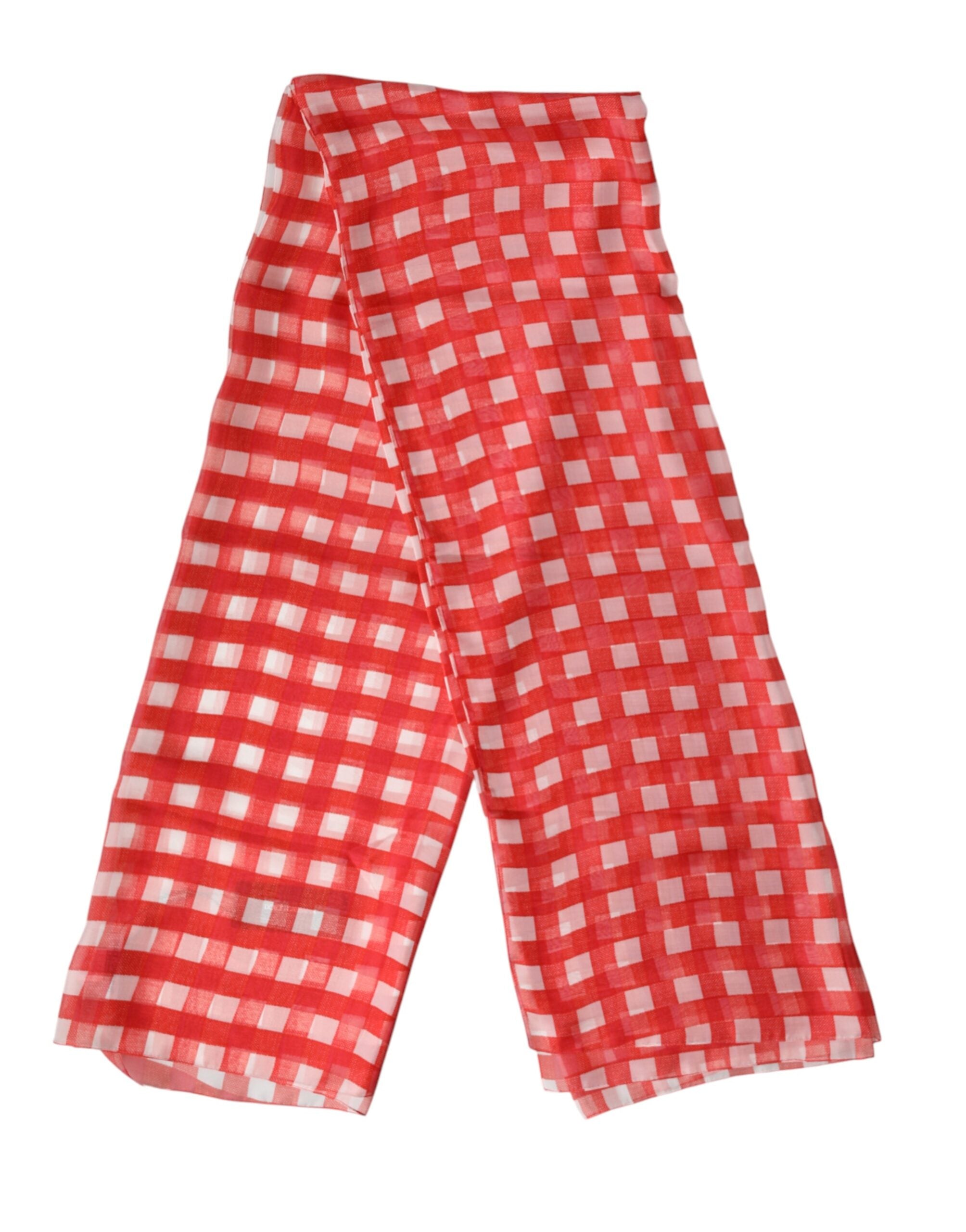 Red Checkered Stole Neck Wrap Shawl Scarf - ventzia
