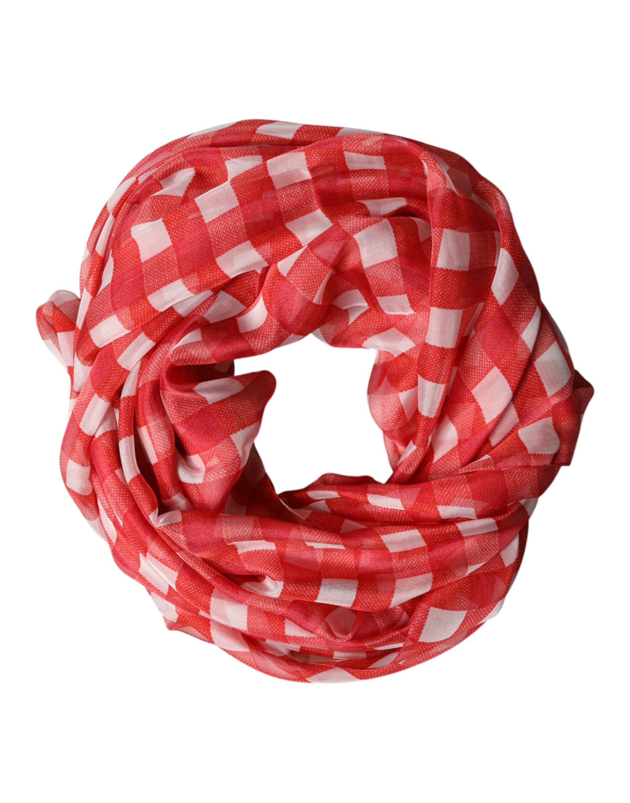 Red Checkered Stole Neck Wrap Shawl Scarf - ventzia
