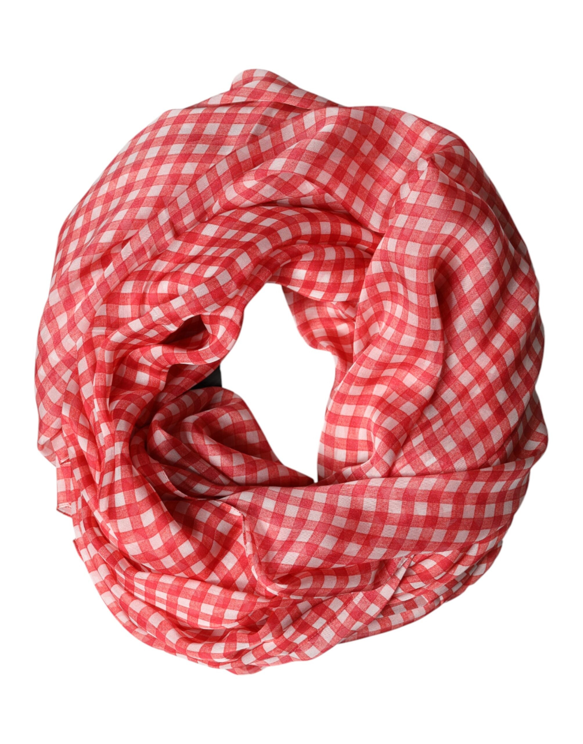Red Checkered Silk Neck Wrap Shawl Scarf - ventzia