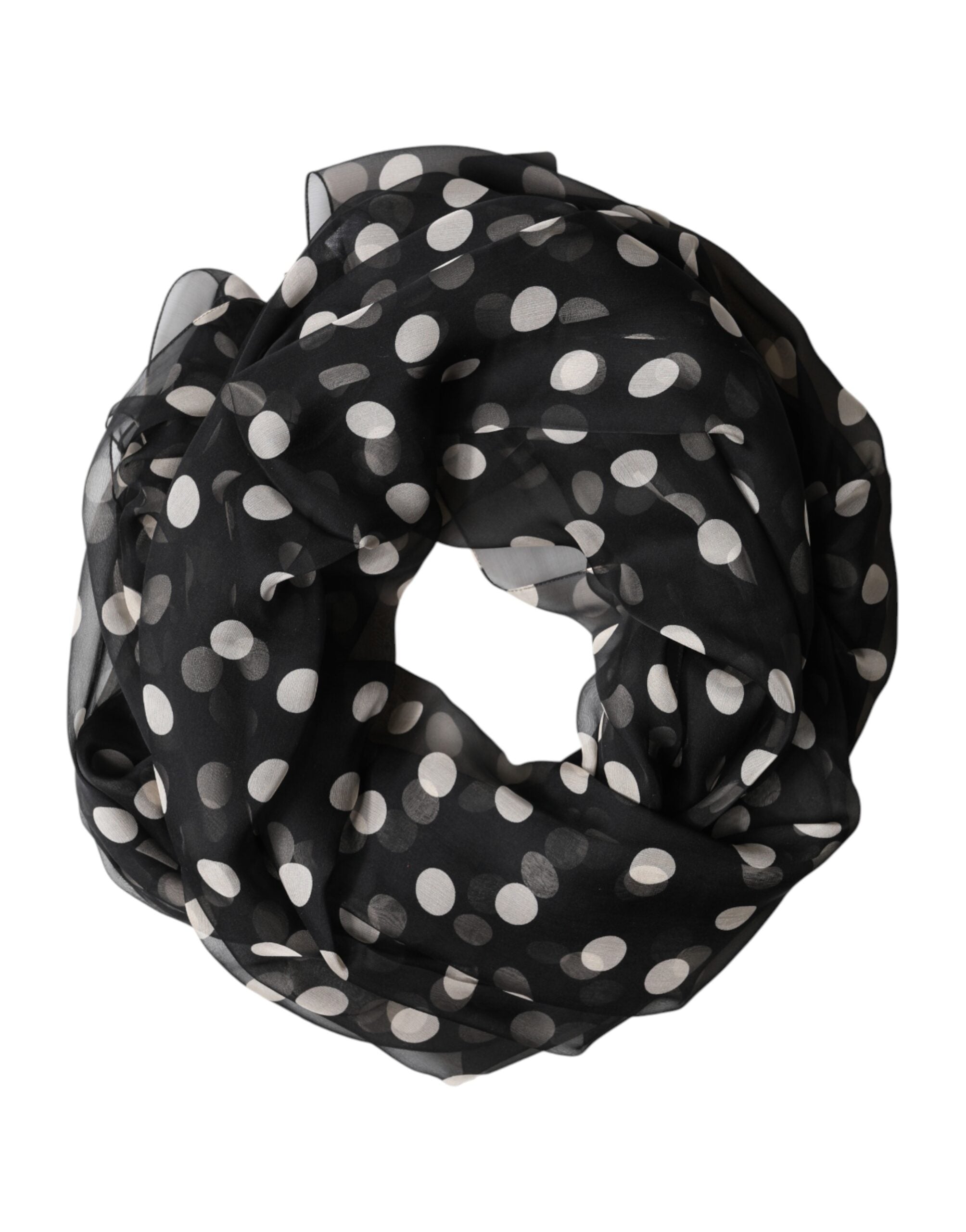Black Polka Dot Silk Neck Wrap Shawl 205cm x 137cm Scarf - ventzia