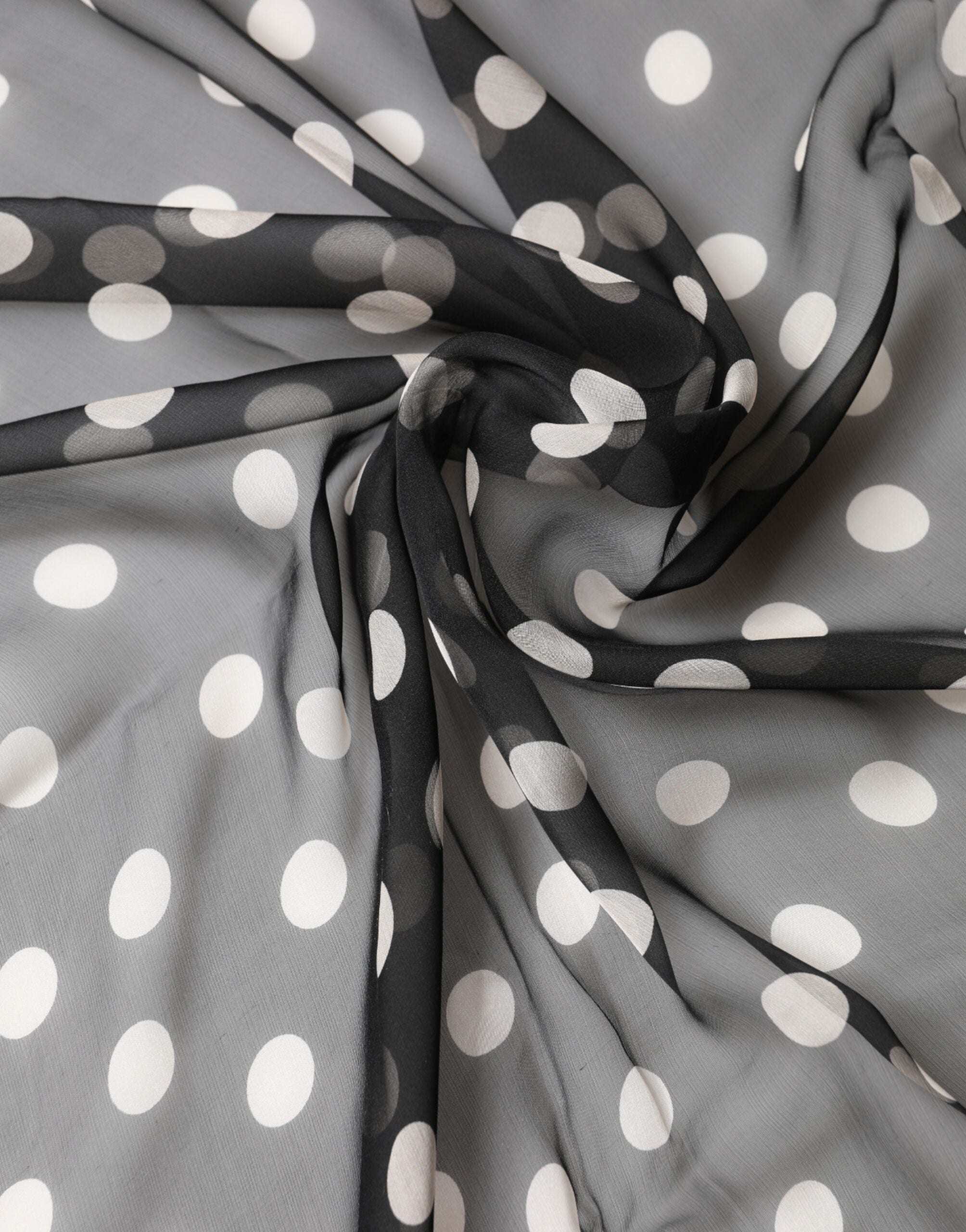 Black Polka Dot Silk Neck Wrap Shawl 205cm x 137cm Scarf - ventzia