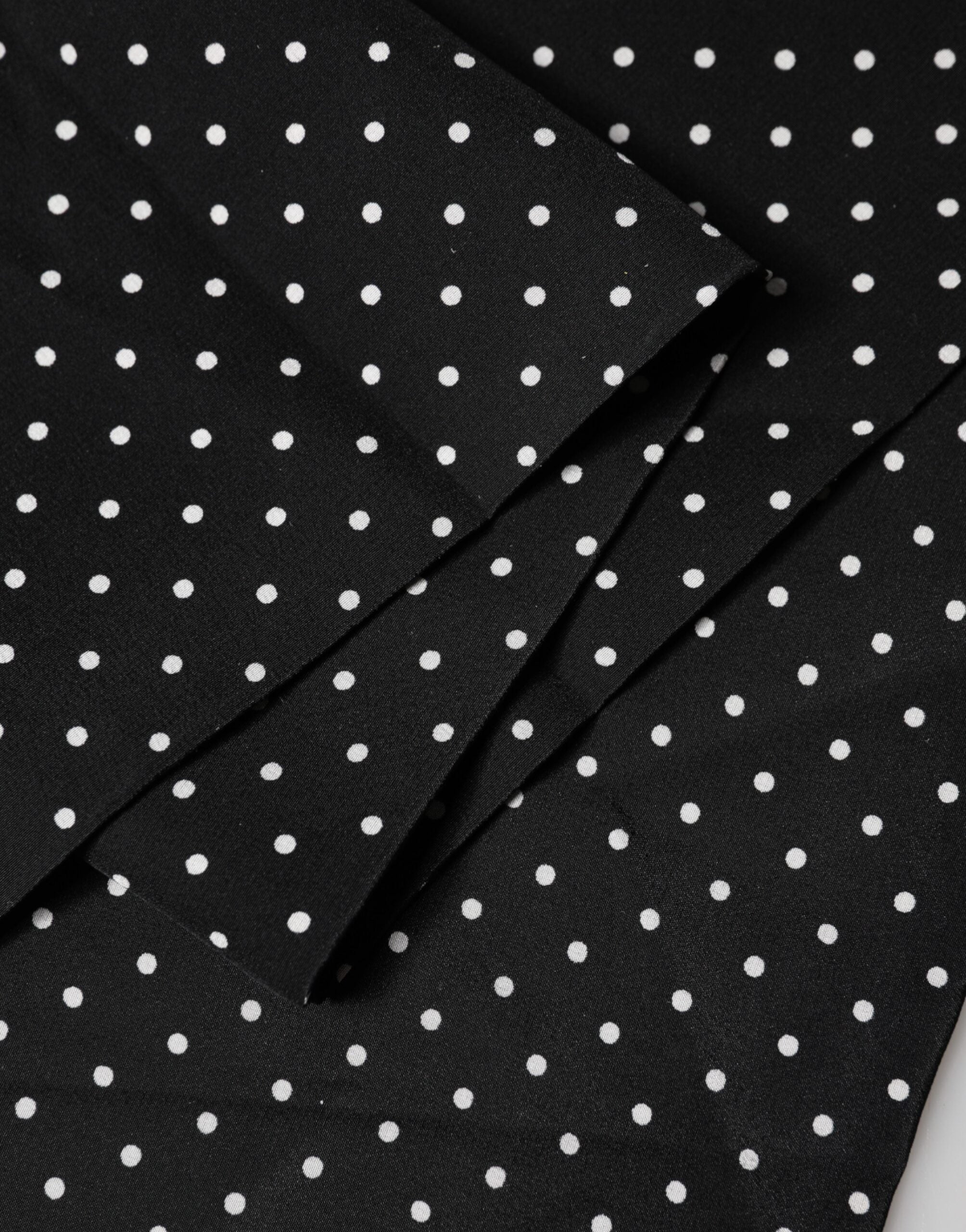 Black Polka Dot Neck Wrap Foulard 133.5cm x 12.5cm Scarf - ventzia