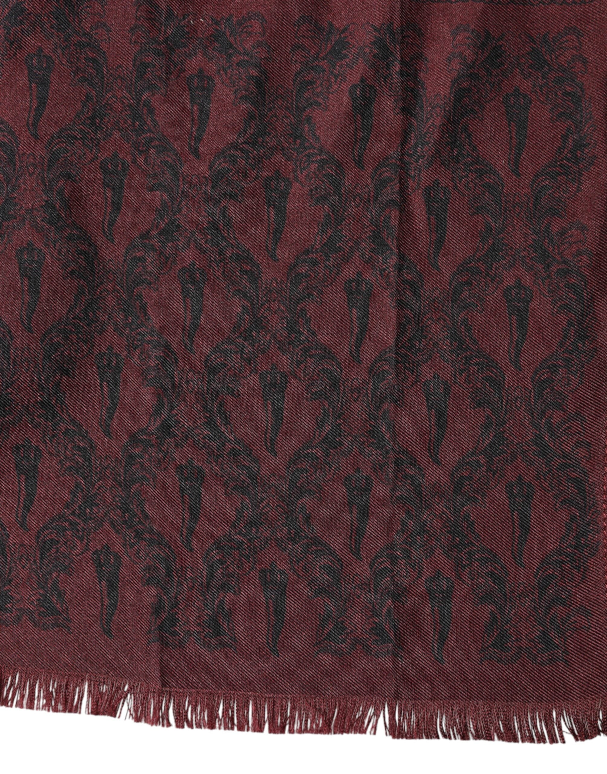 Maroon Patterned Silk Wrap Foulard Men 133cm x 22cm Scarf - ventzia