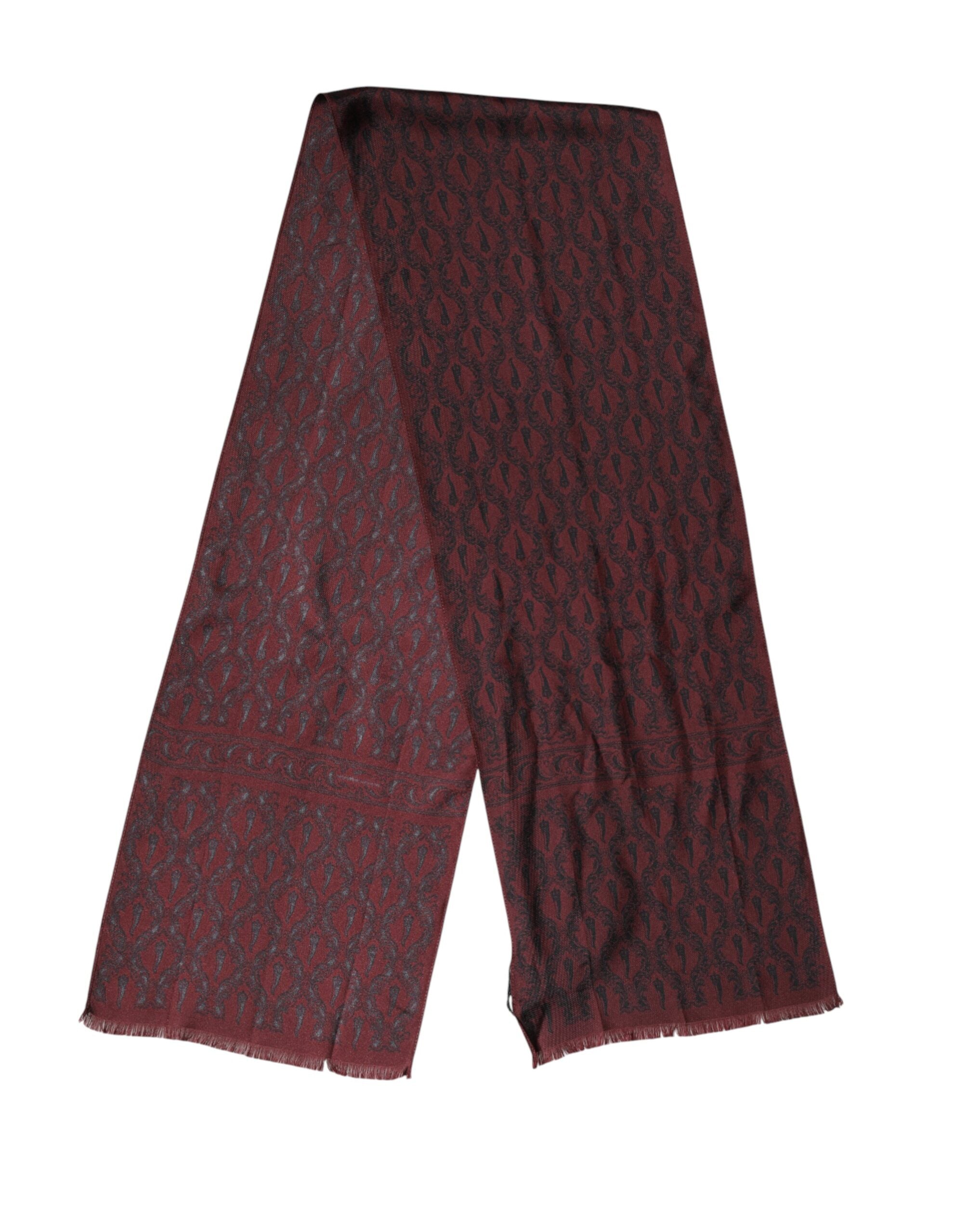 Maroon Patterned Silk Wrap Foulard Men 133cm x 22cm Scarf - ventzia