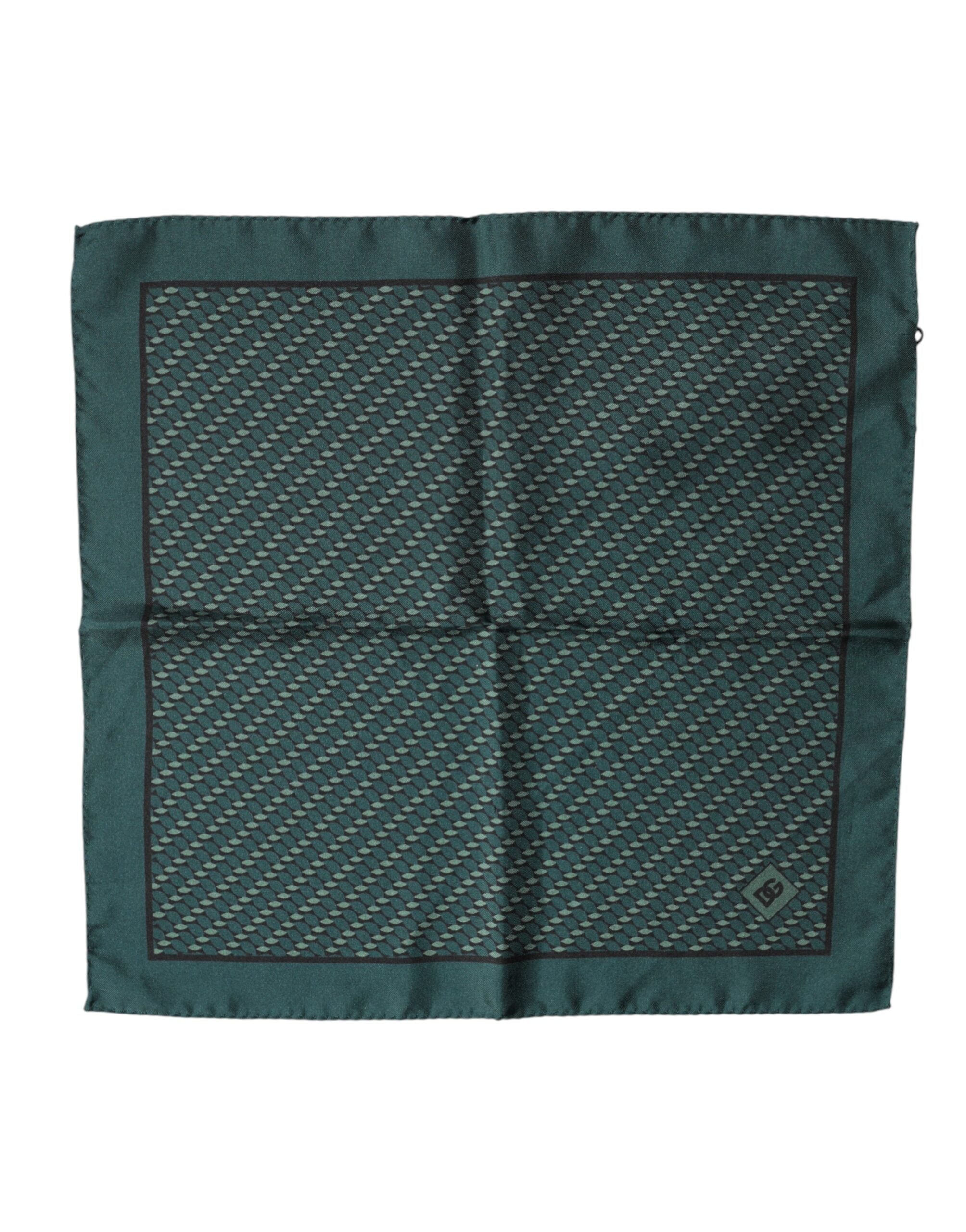 Dark Green Silk Patterned Handkerchief 32cm x 31cm Scarf - ventzia