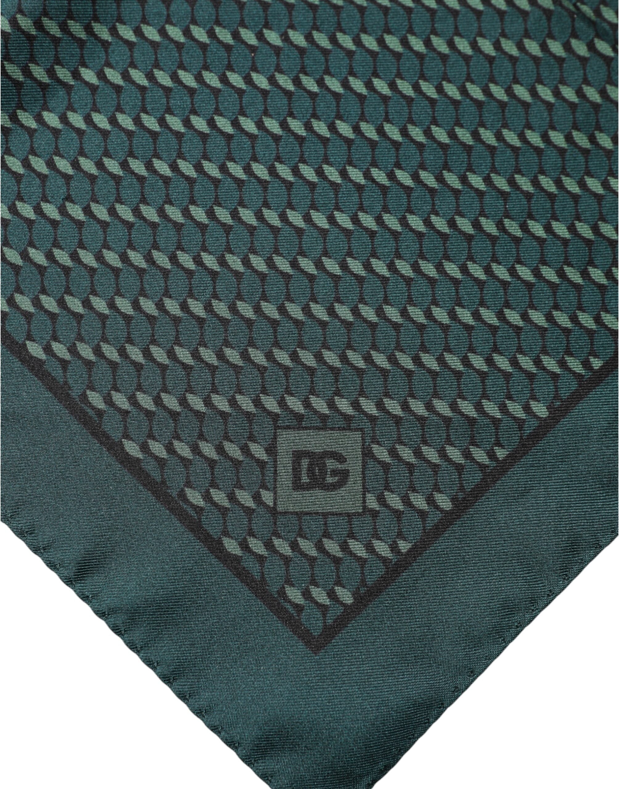 Dark Green Silk Patterned Handkerchief 32cm x 31cm Scarf - ventzia