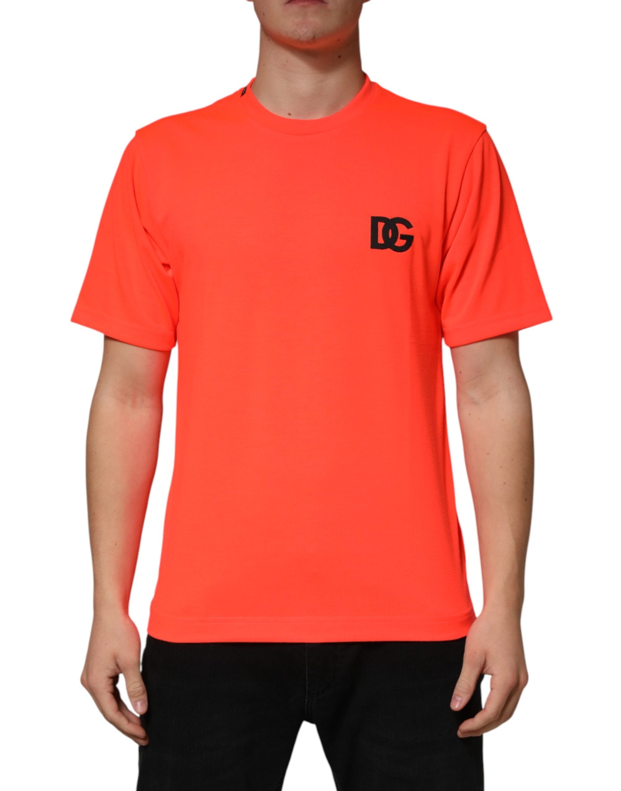 Neon Orange Polyester Crew Neck Men T-shirt - ventzia