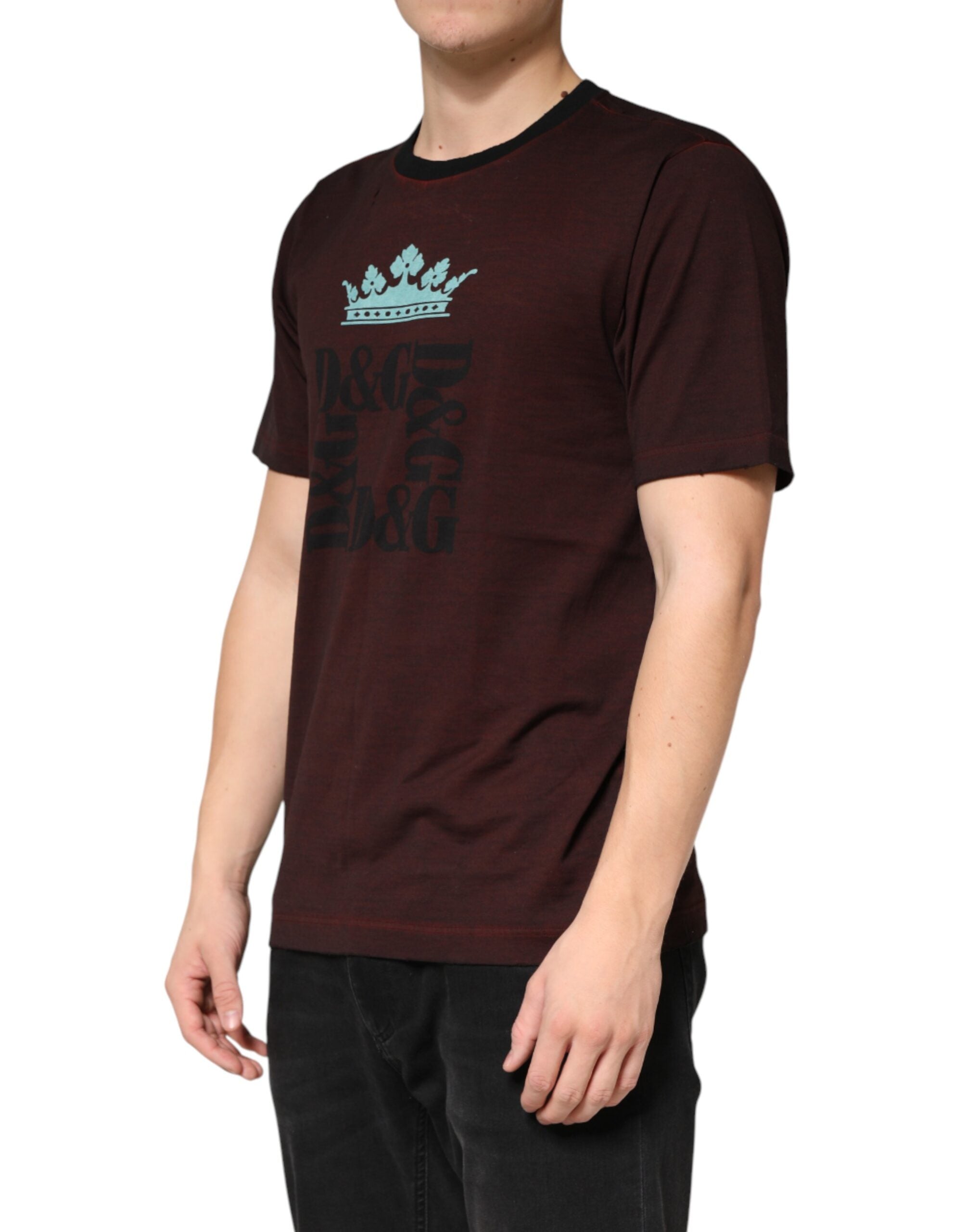 Maroon DG Crown Cotton Crew Neck Men T-shirt - ventzia