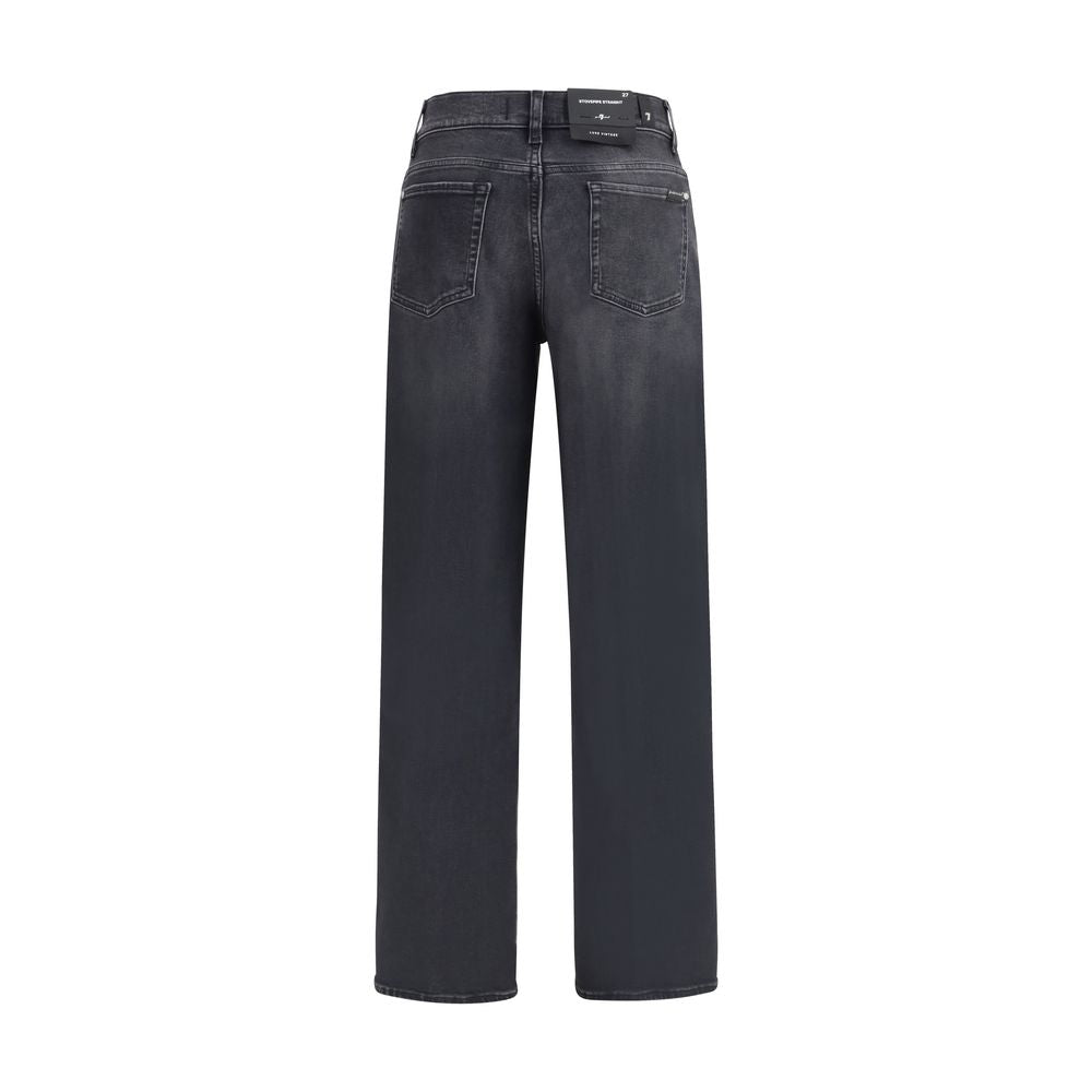 Black Cotton Straight-Leg Jeans - ventzia