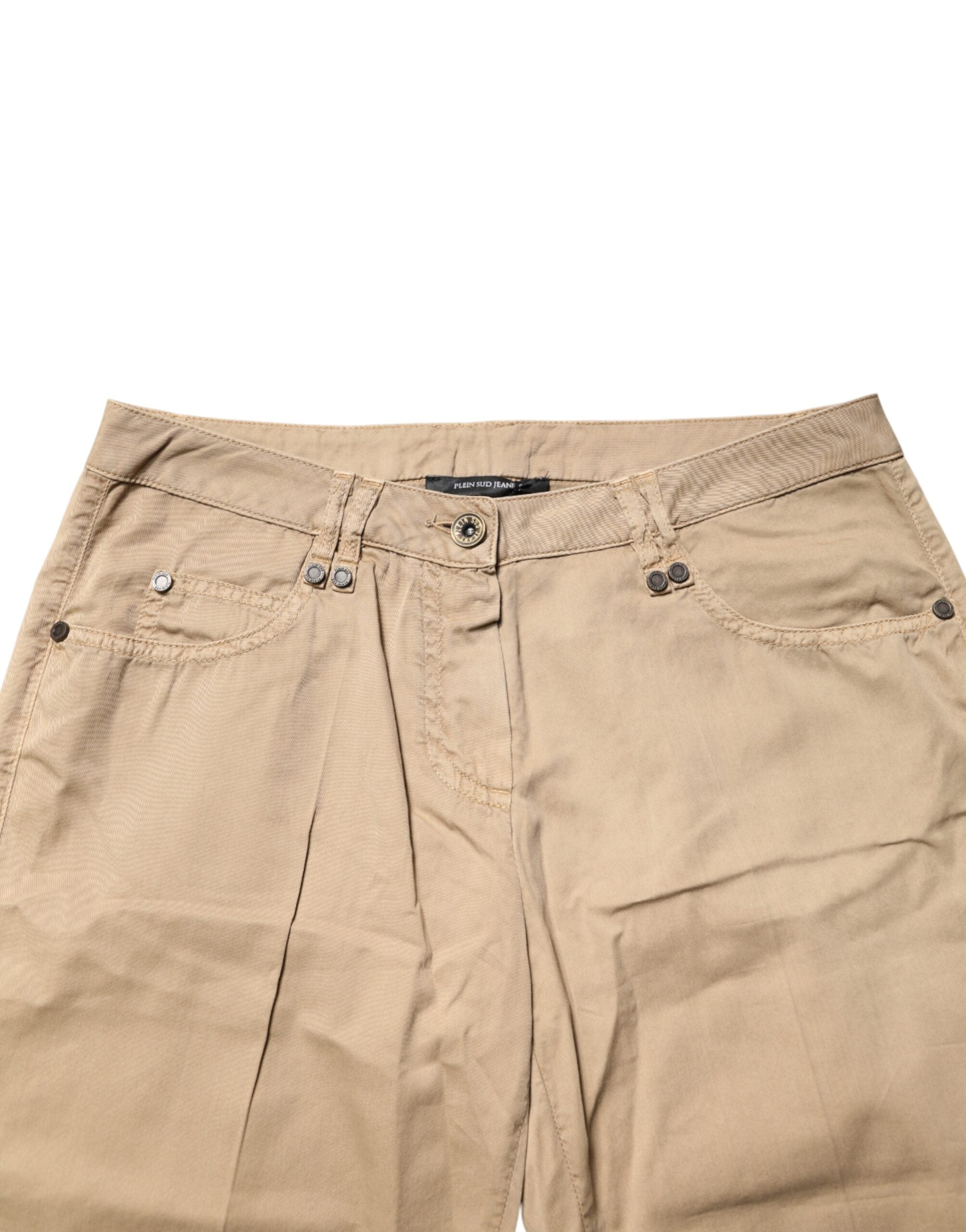 Beige Straight Cotton Stretch Chino Pants - ventzia