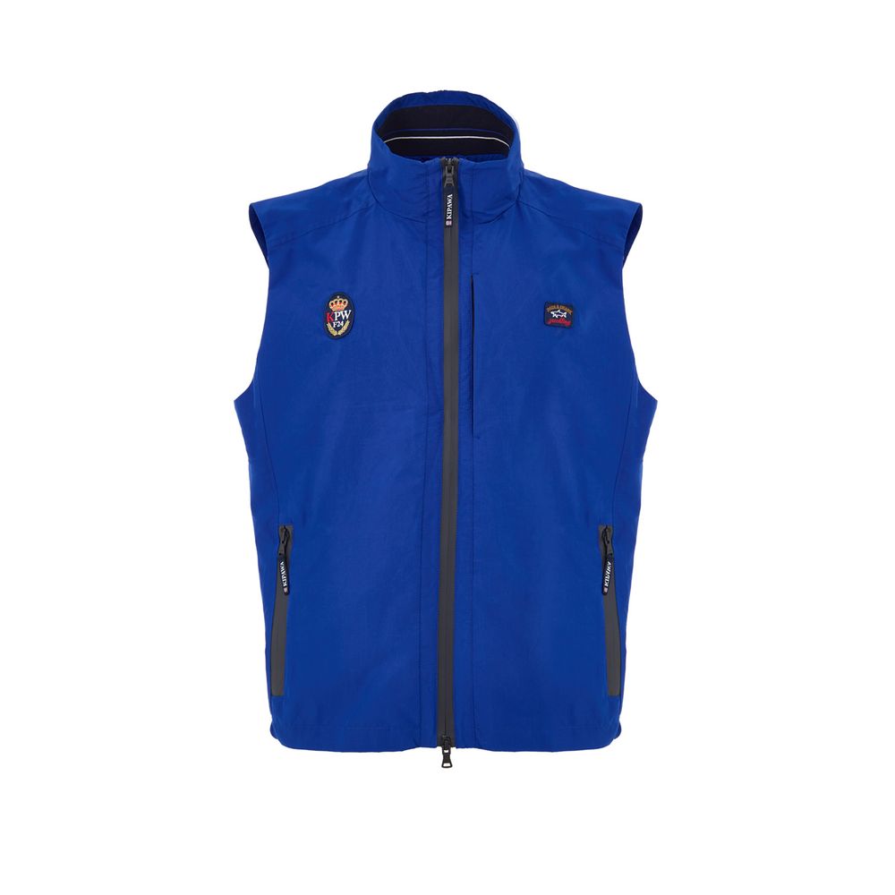 Blue Polyester Sleveless Jacket - ventzia