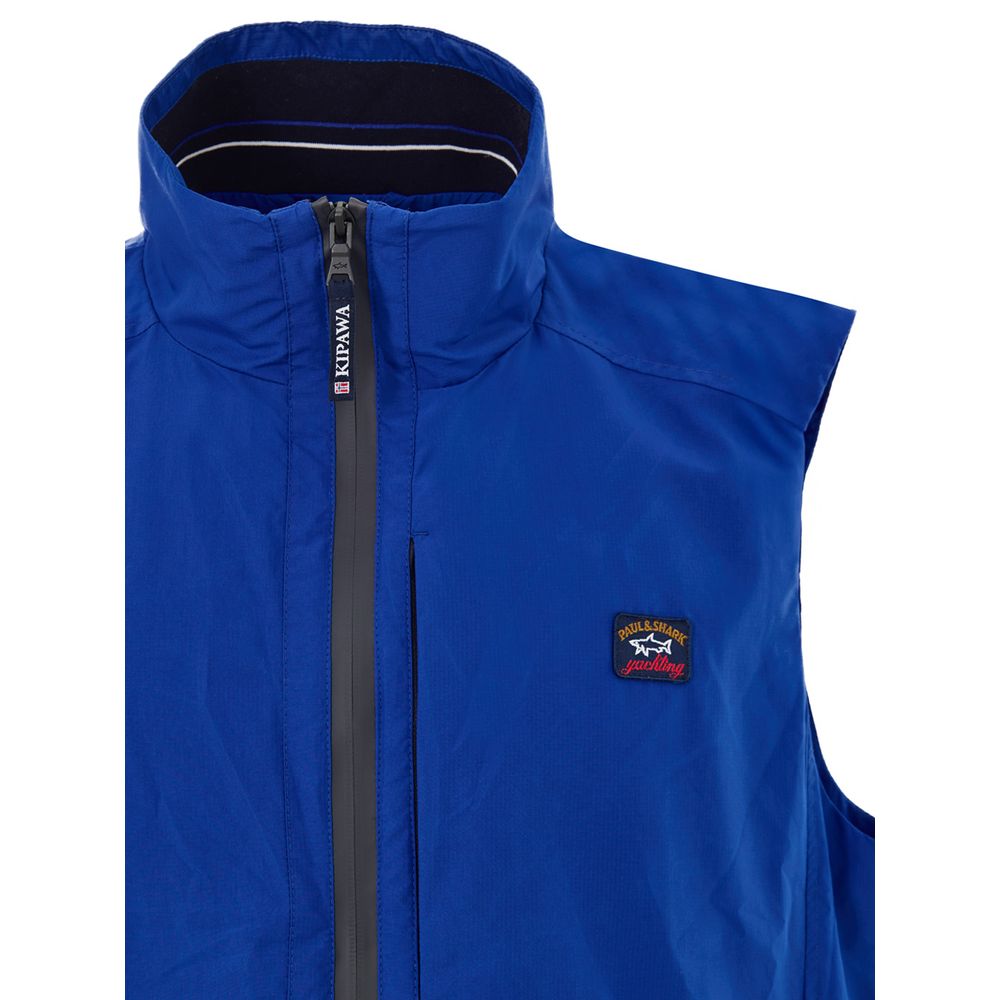 Blue Polyester Sleveless Jacket - ventzia