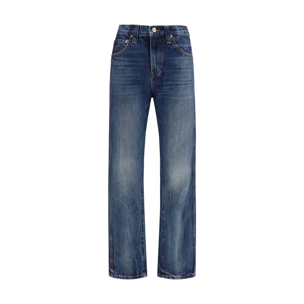 Blue Cotton High-Waisted Jean - ventzia